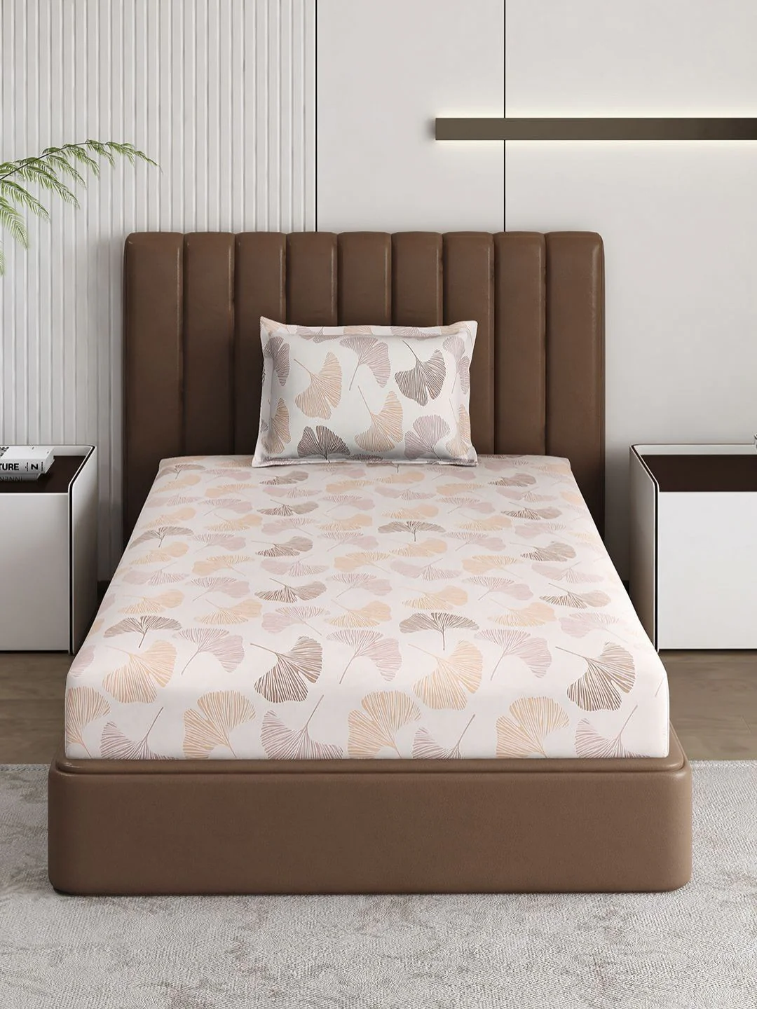 Monte Carlo Pixel Peach-Coloured Printed 120 TC Single Bedsheet Set 1.52 m x 2.30 m - Image 3