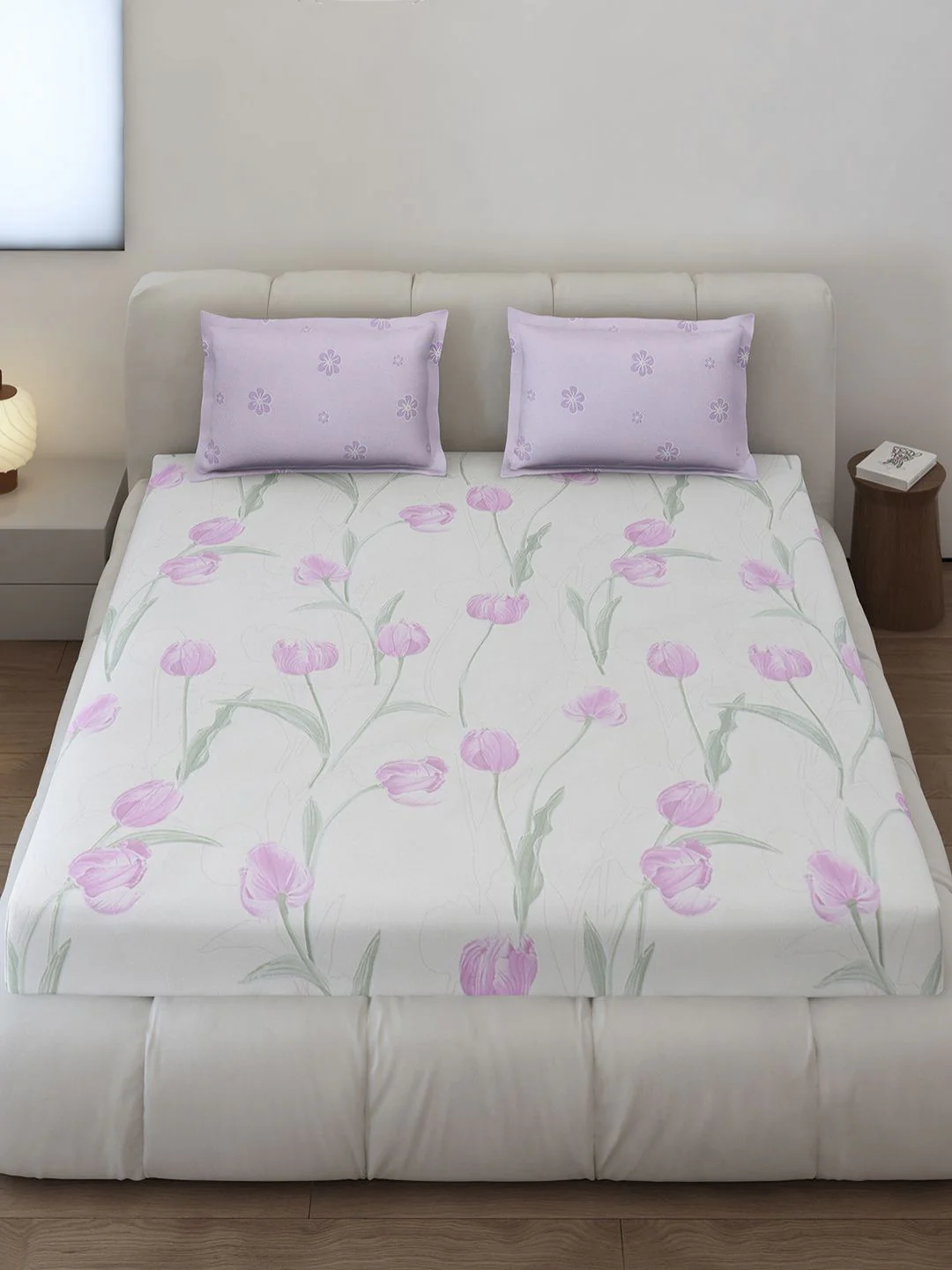 Monte Carlo Stanley Lavender & Pink Floral Printed 144TC King Bedsheet Set 1.85 m x 1.95 m - Image 2