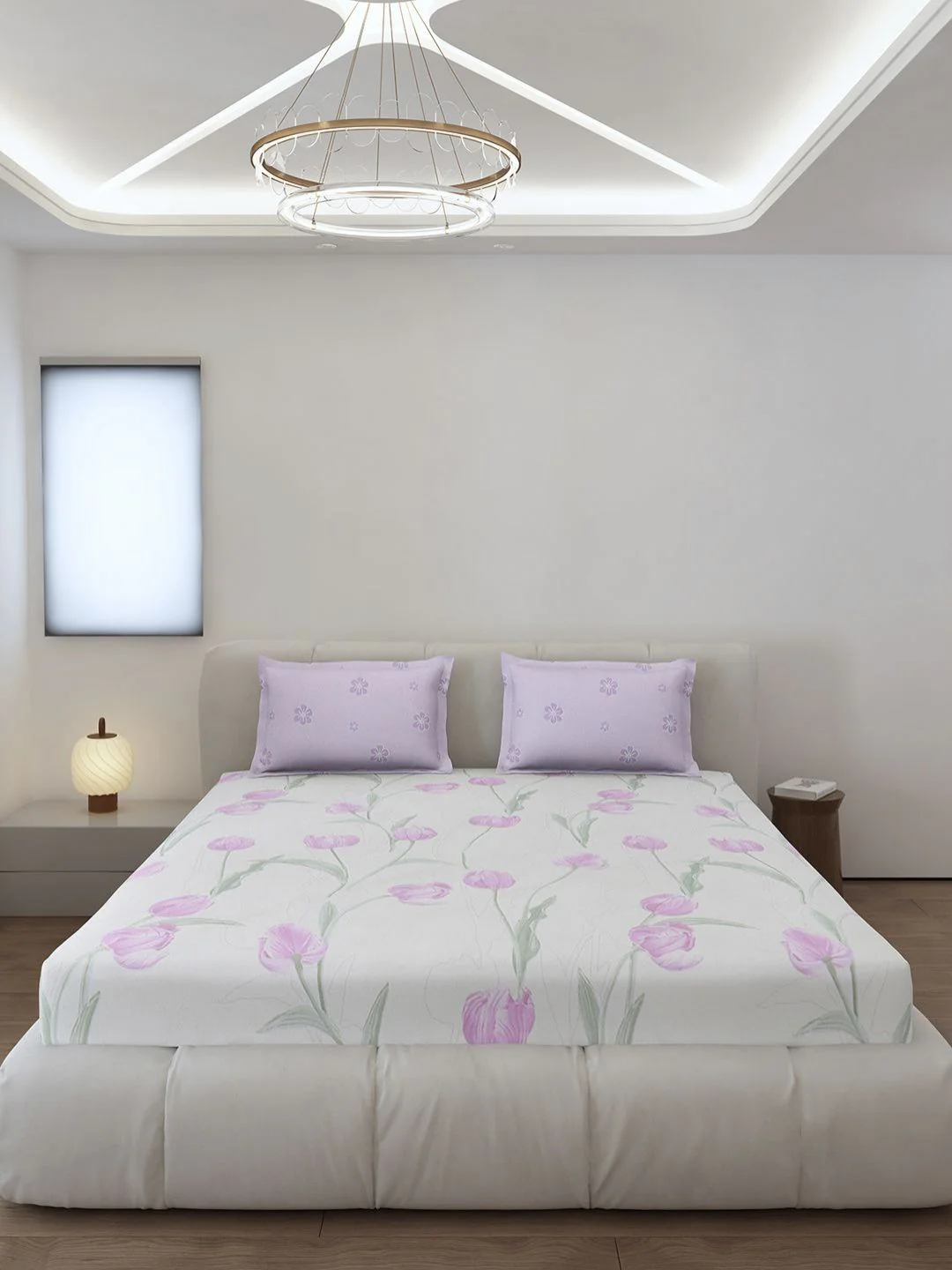 Monte Carlo Stanley Lavender & Pink Floral Printed 144TC King Bedsheet Set 1.85 m x 1.95 m - Image 3