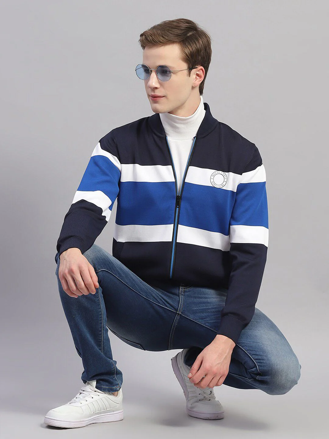 Monte Carlo Striped Stand Collar Cardigan Sweater - Image 6