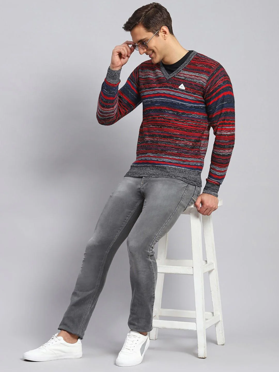 Monte Carlo V-Neck Striped Woollen Pullover - Image 6