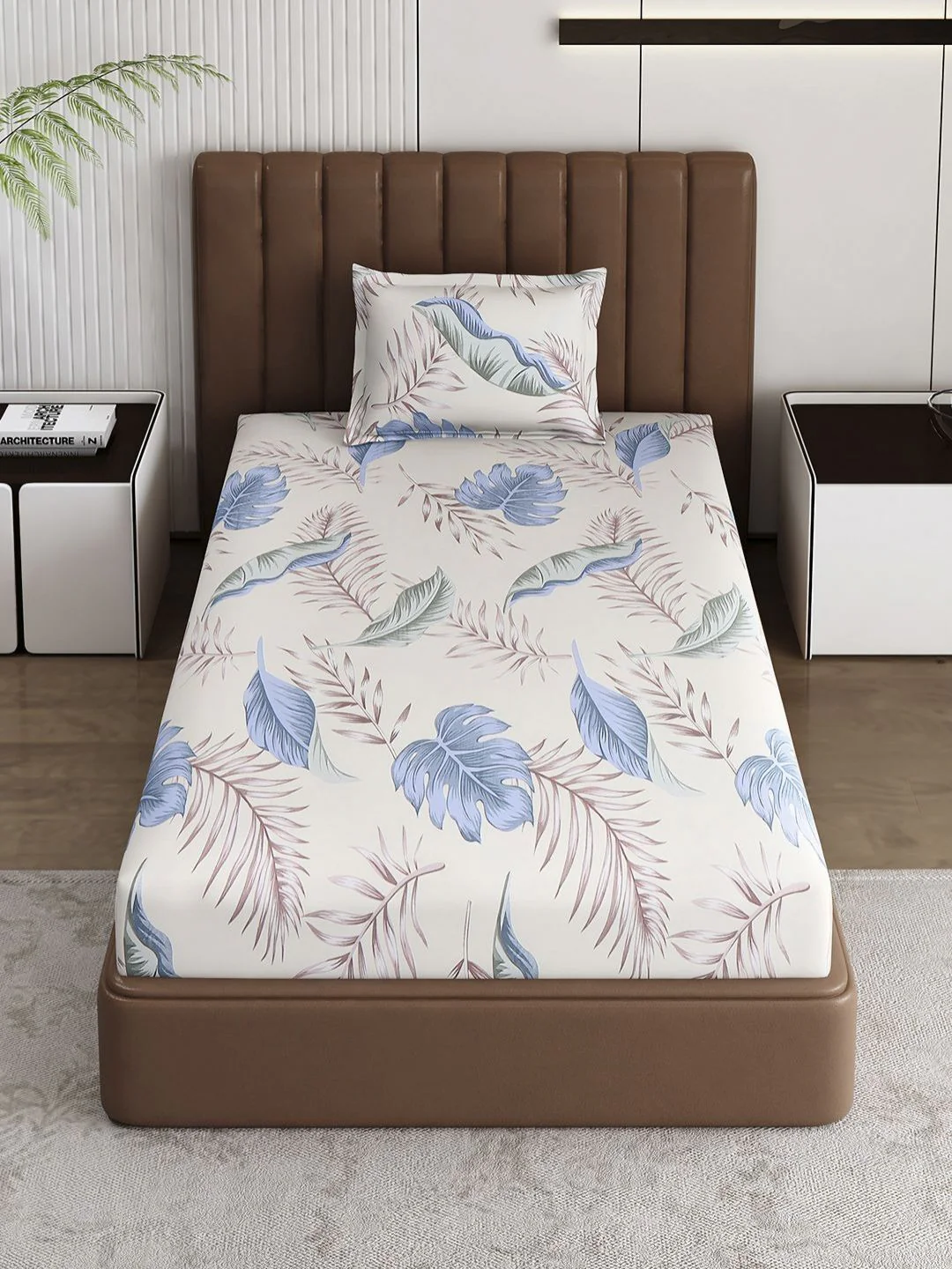 Monte Carlo White & Blue Pixel Ethnic Printed 120 TC Single Bedsheet Set 1.52 m x 2.30 m - Image 2