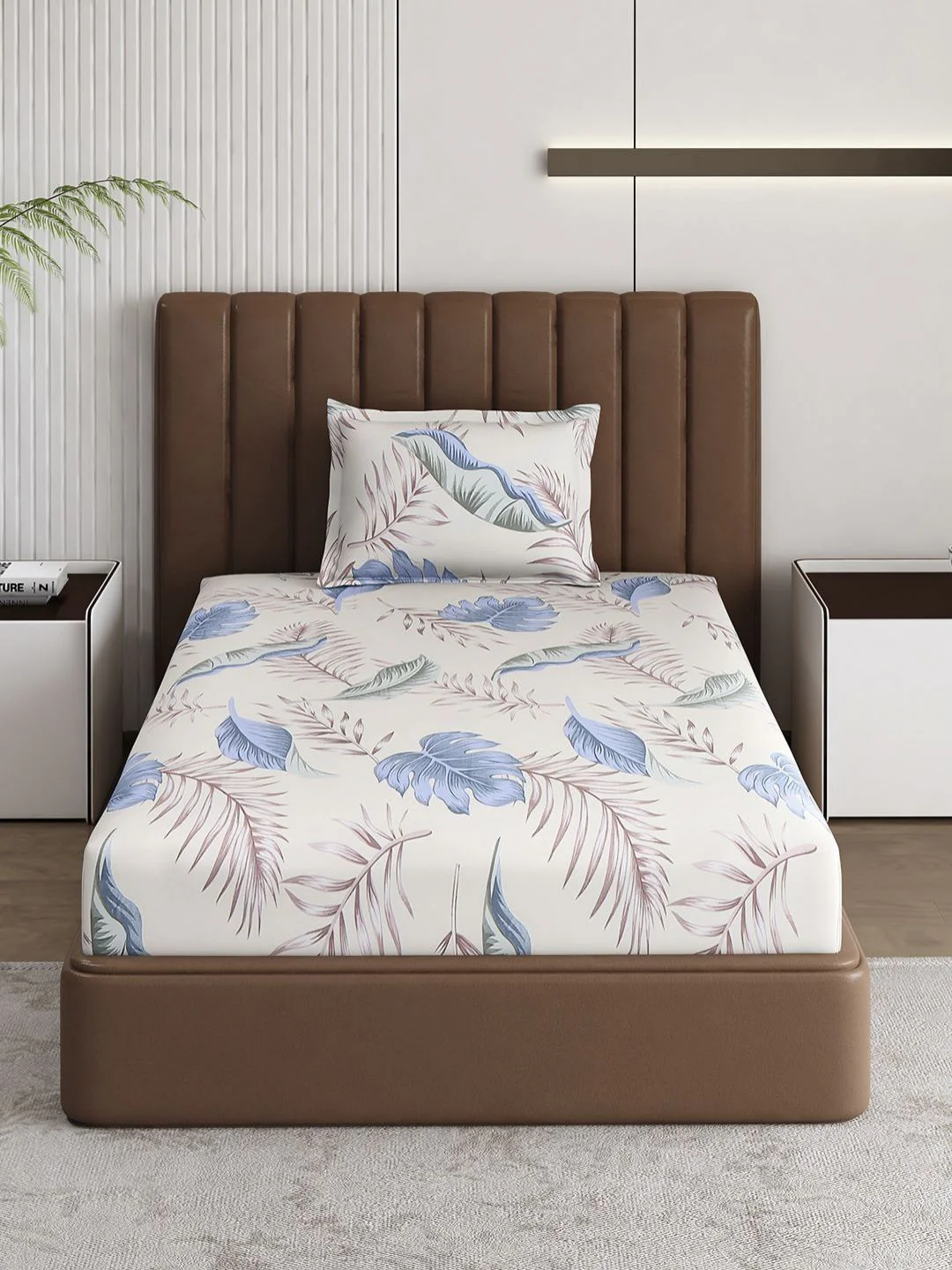 Monte Carlo White & Blue Pixel Ethnic Printed 120 TC Single Bedsheet Set 1.52 m x 2.30 m - Image 3