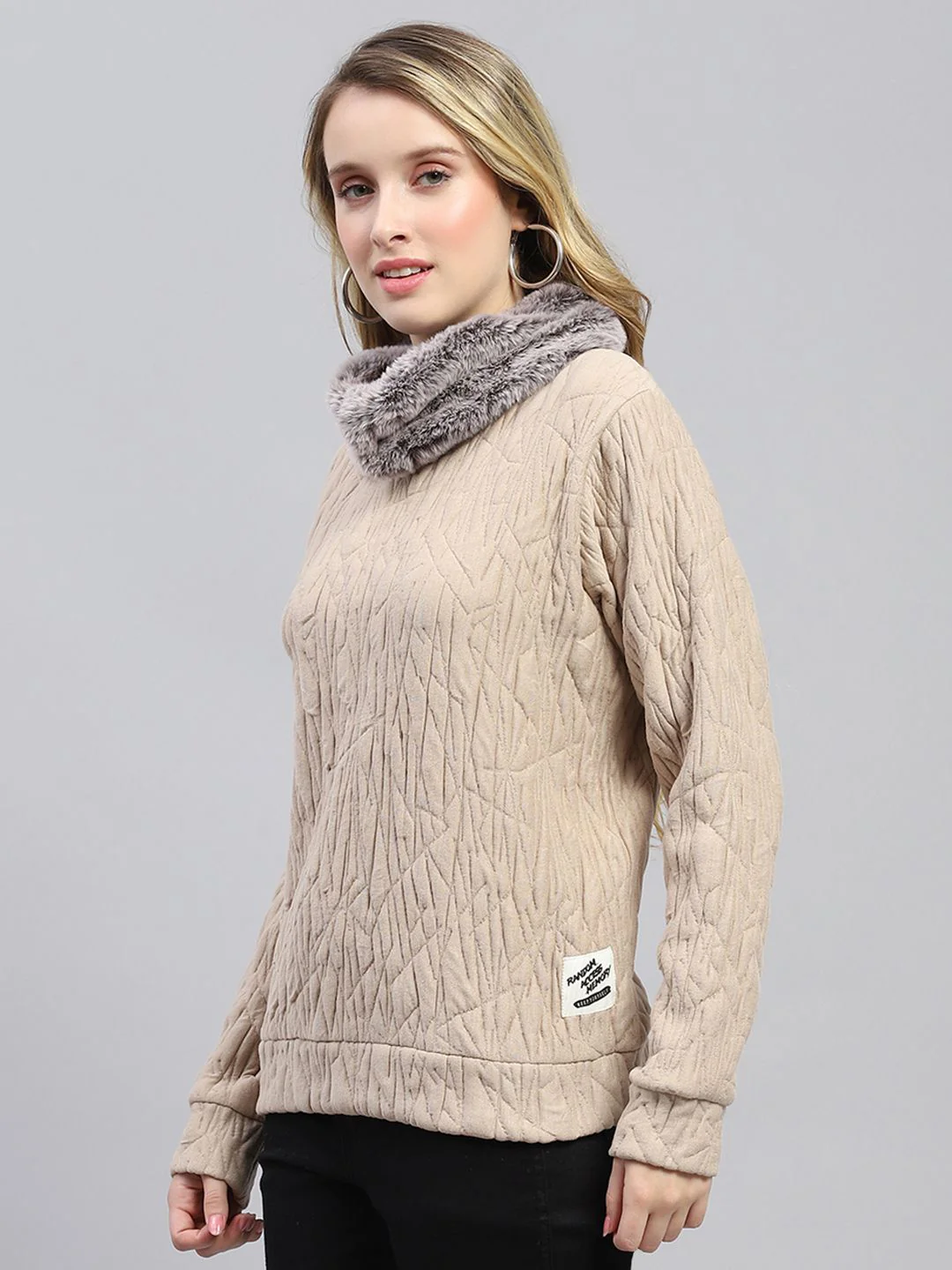 Monte Carlo Women Detachable Faux Fur Trim Sweatshirt - Image 3