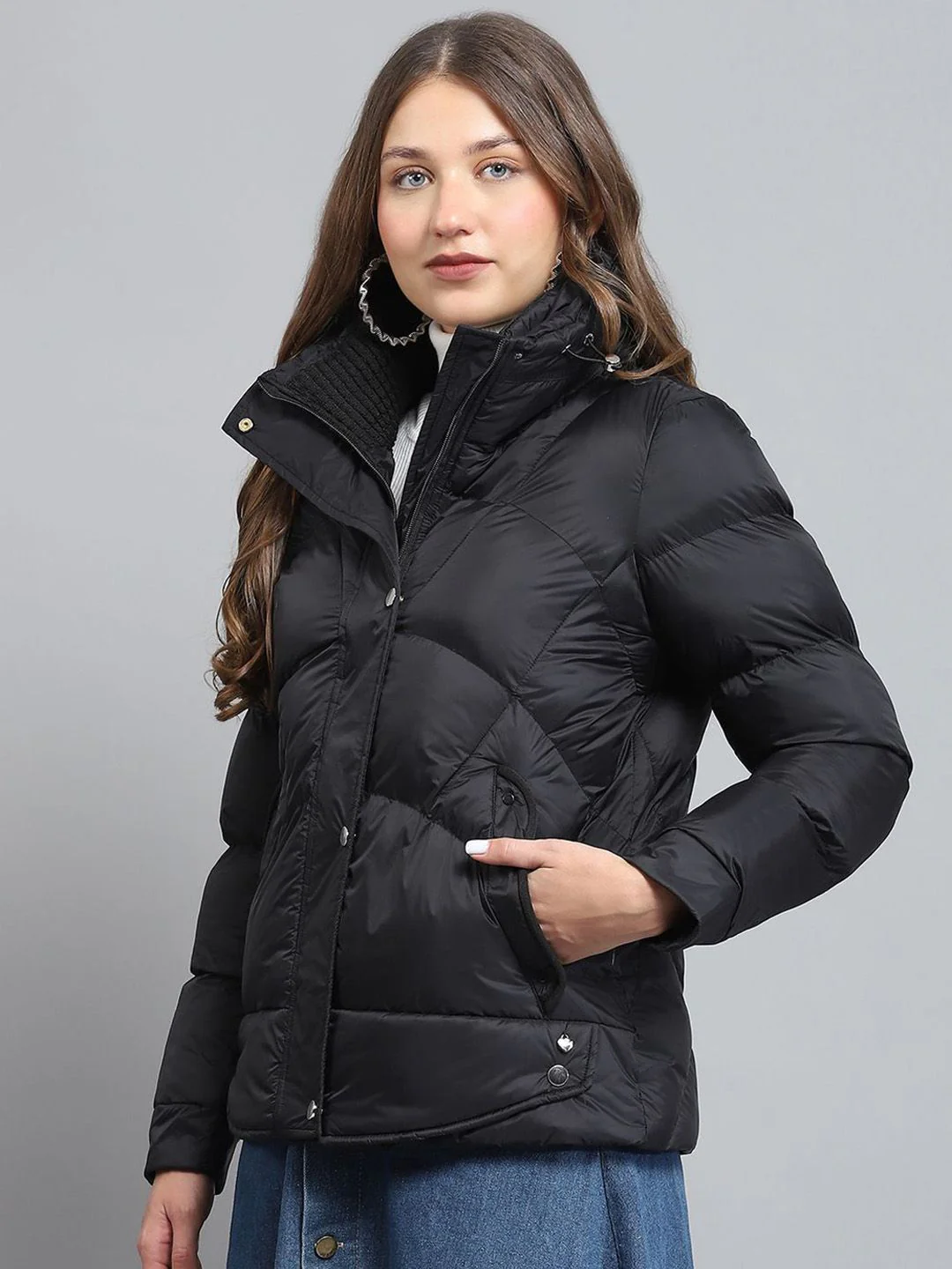 Monte Carlo Women Mock Collar Solid Casual Lightweight Puffer Jacket - Image 5