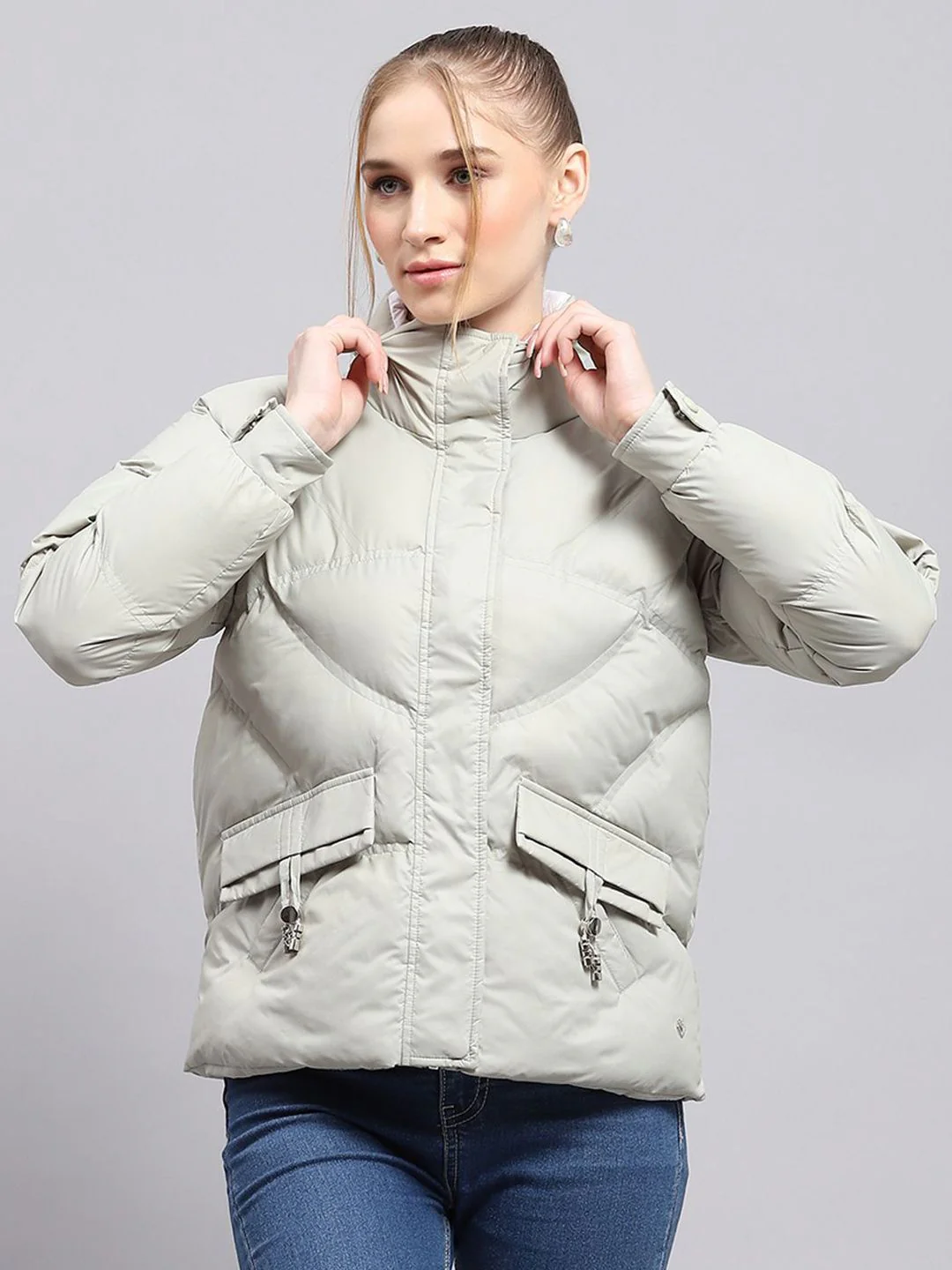 Monte Carlo Women Mock Collar Solid Casual Puffer Jacket