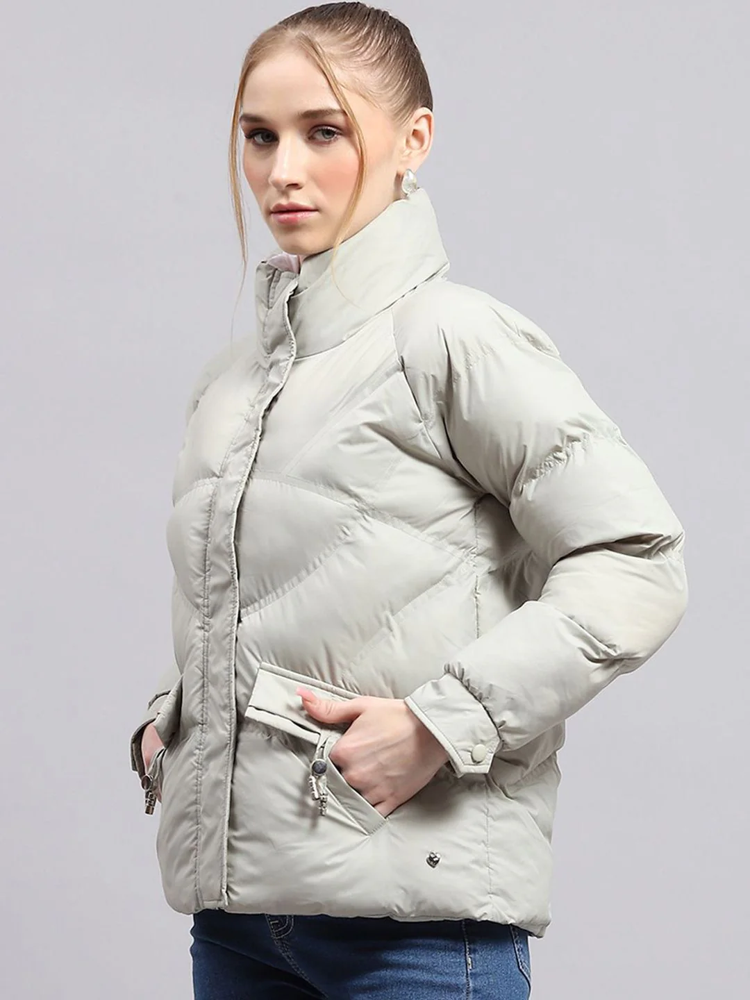 Monte Carlo Women Mock Collar Solid Casual Puffer Jacket - Image 5