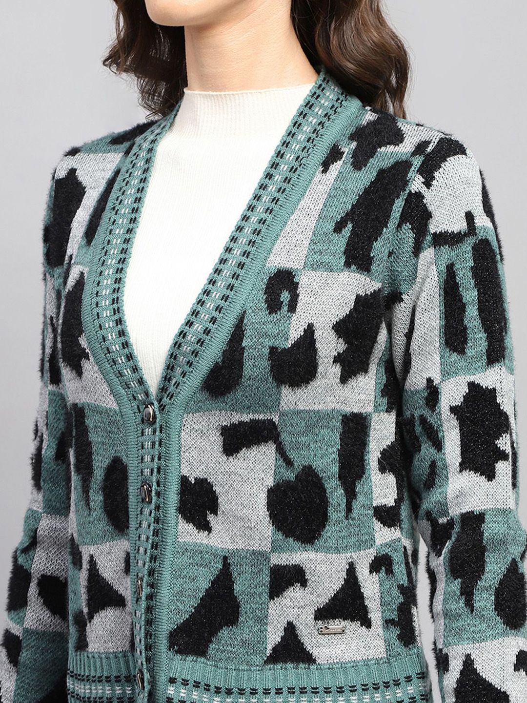Monte Carlo Women Printed Woollen Longline Cardigan - Image 2