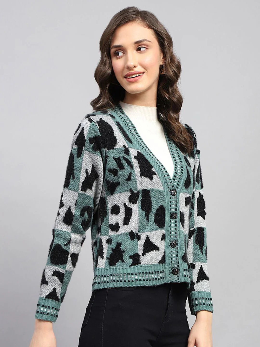 Monte Carlo Women Printed Woollen Longline Cardigan - Image 3