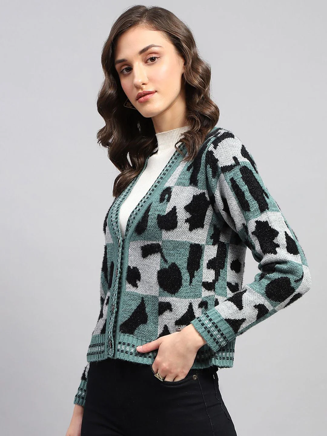 Monte Carlo Women Printed Woollen Longline Cardigan - Image 5