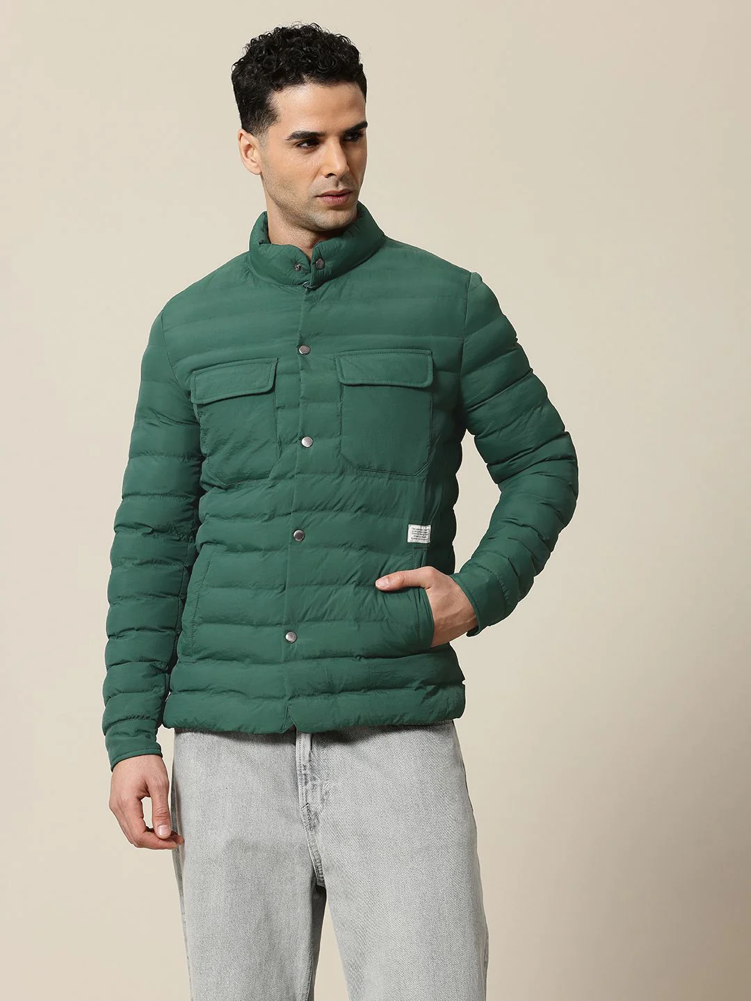 Mr Bowerbird Band Collar Tailored Fit Puffer Jacket - Image 3