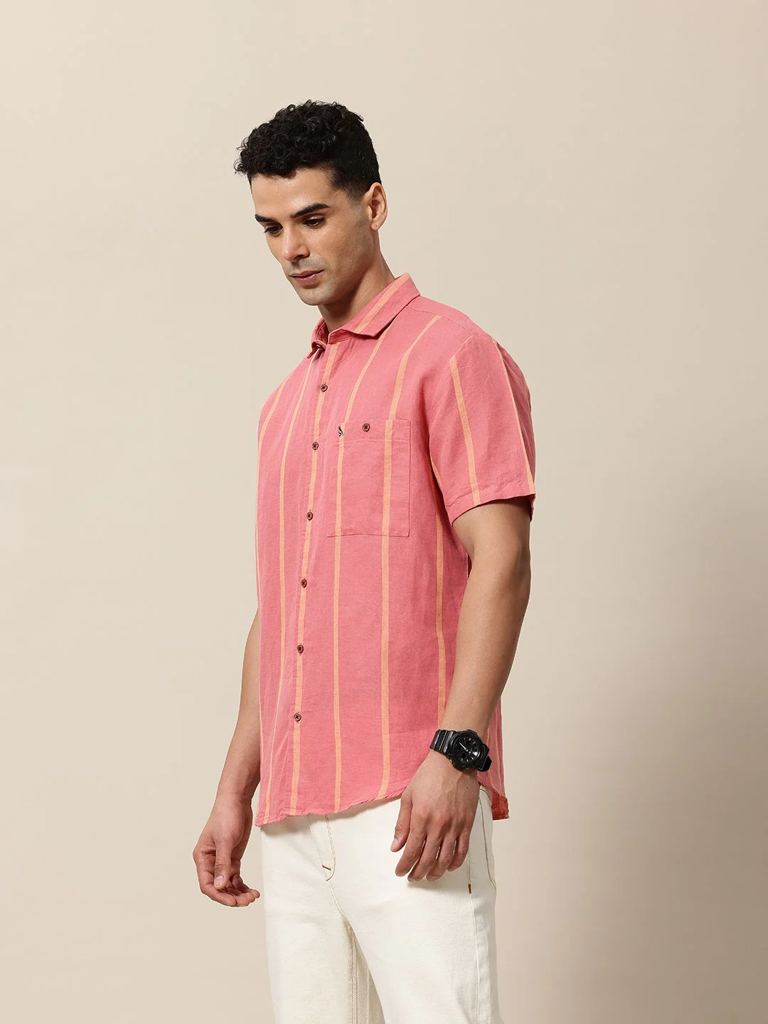 Mr Bowerbird Liberal Fit Linen Cotton Opaque Striped Casual Shirt - Image 3