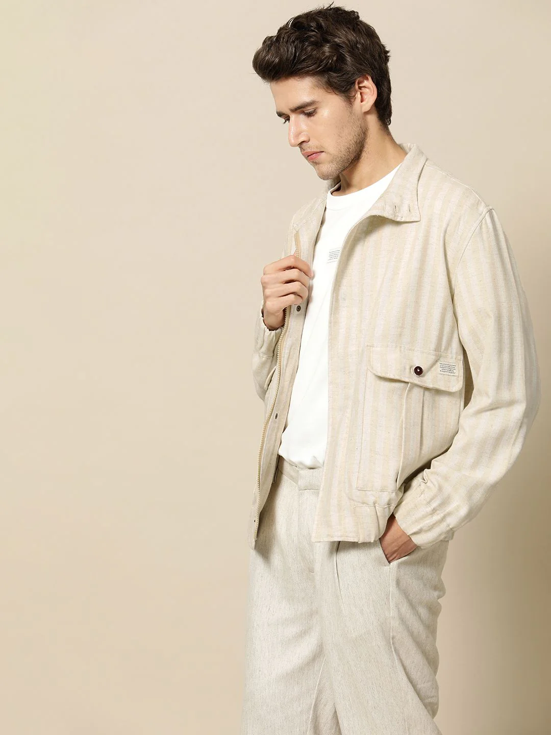 Mr Bowerbird Men Beige Off White Striped Tailored Jacket - Image 3