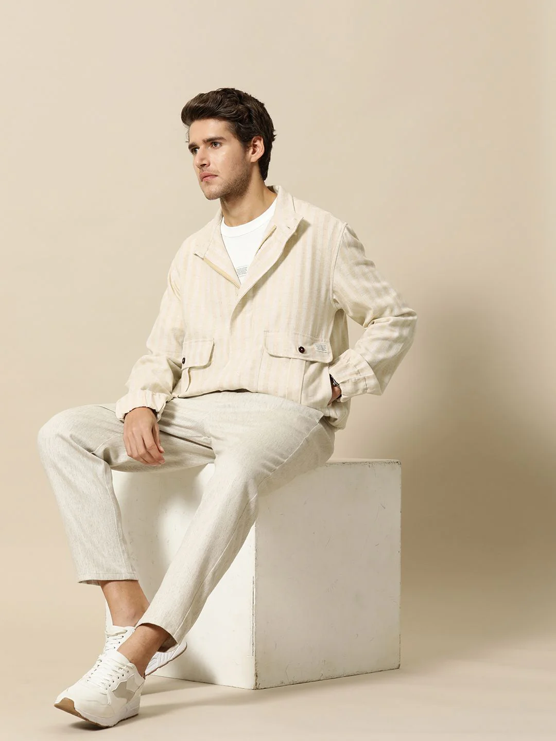 Mr Bowerbird Men Beige Off White Striped Tailored Jacket - Image 4