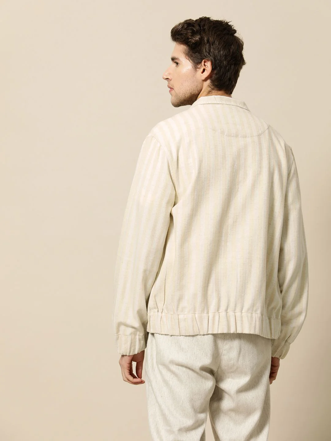 Mr Bowerbird Men Beige Off White Striped Tailored Jacket - Image 5