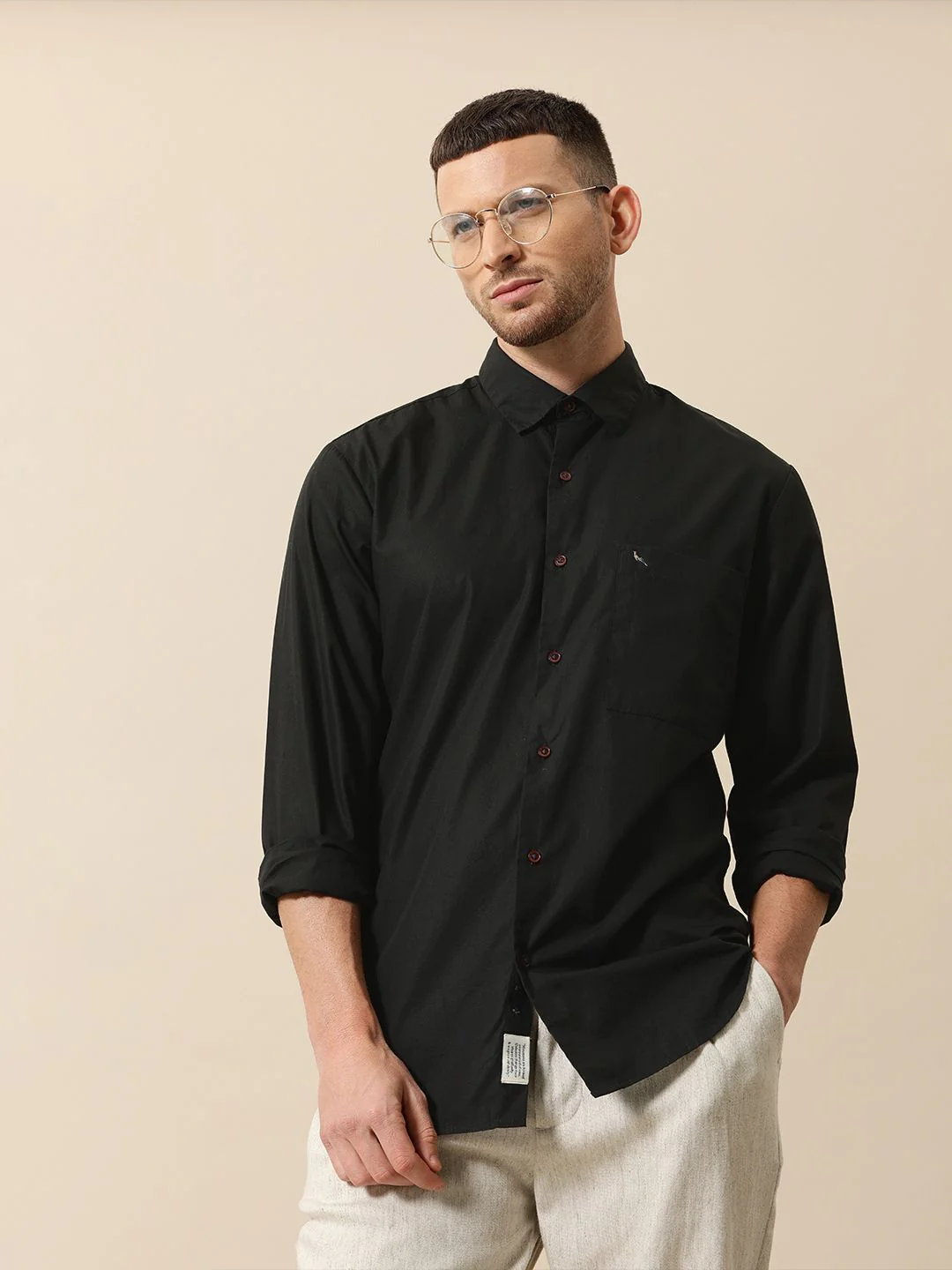 Mr Bowerbird Men Black Solid Tailored Fit Casual Shirt - Image 5