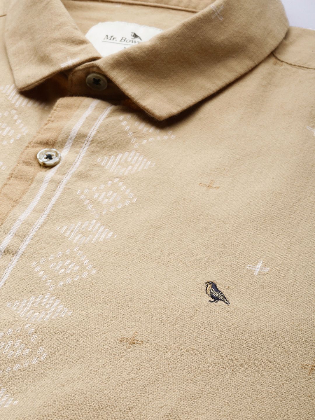 Mr Bowerbird Men Brown Printed Tailored Fit Selvedge Casual Shirt - Image 2