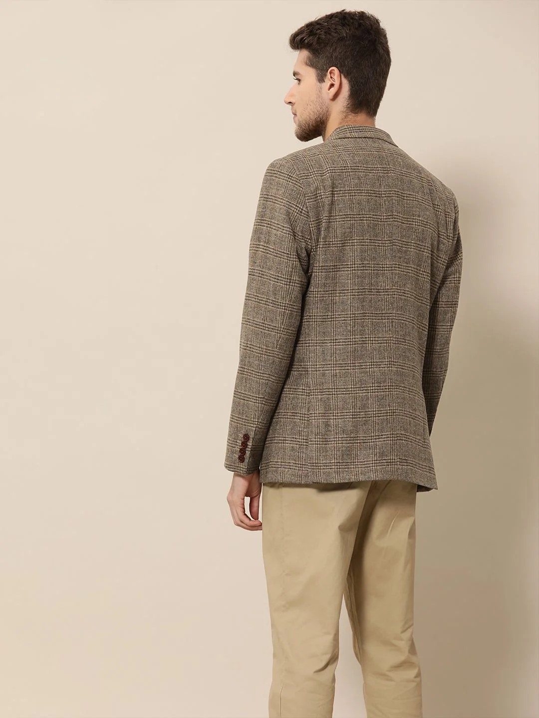 Mr. Bowerbird Men Brown Tailored-Fit Tartan Checked Single Breasted Casual Blazer - Image 5