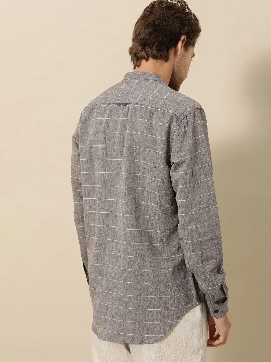Mr Bowerbird Men Grey Tailored Fit Horizontal Stripes Casual Shirt - Image 4