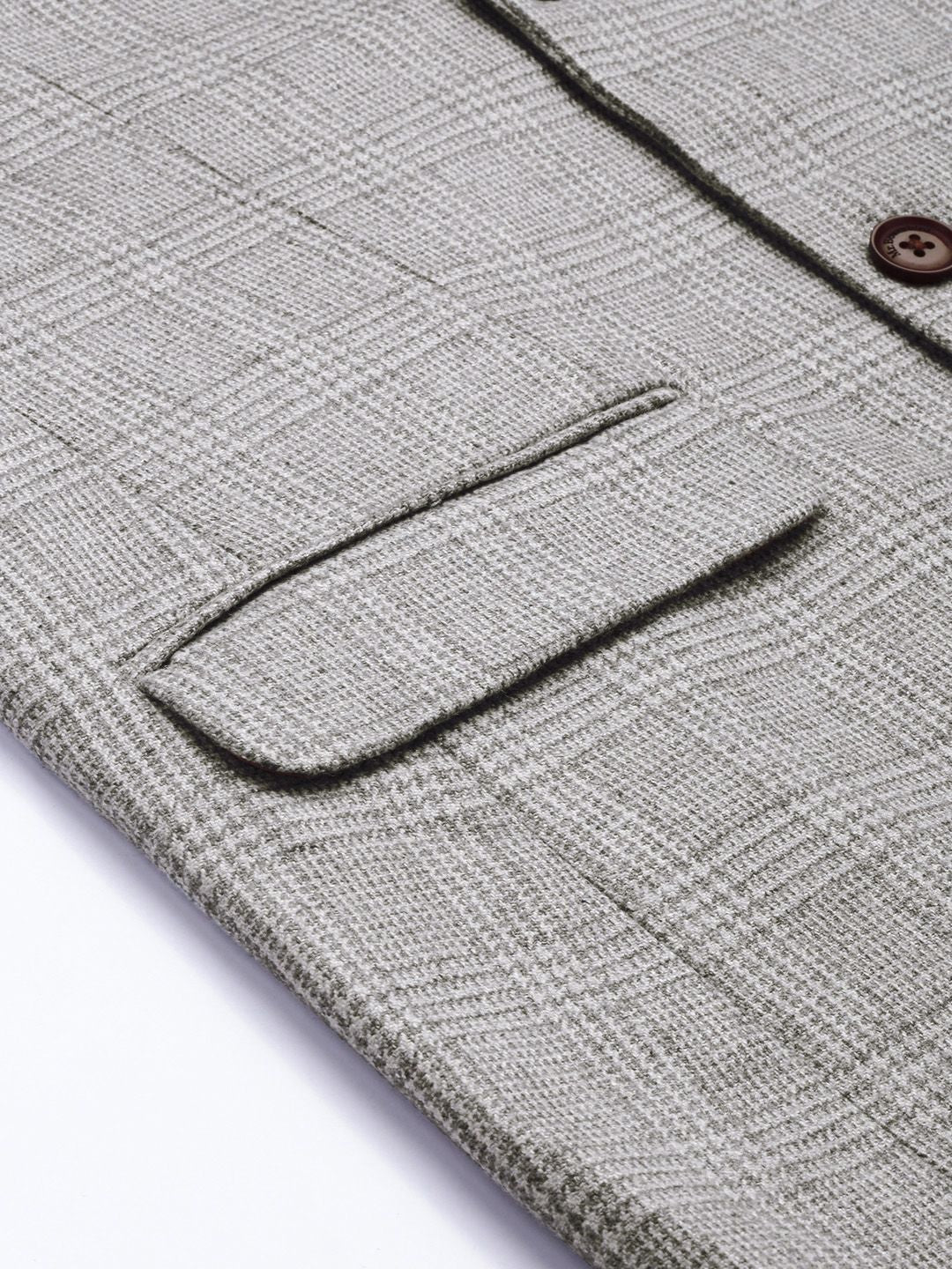 Mr. Bowerbird Men Grey Tailored-Fit Tartan Checked Single Breasted Casual Blazer - Image 6