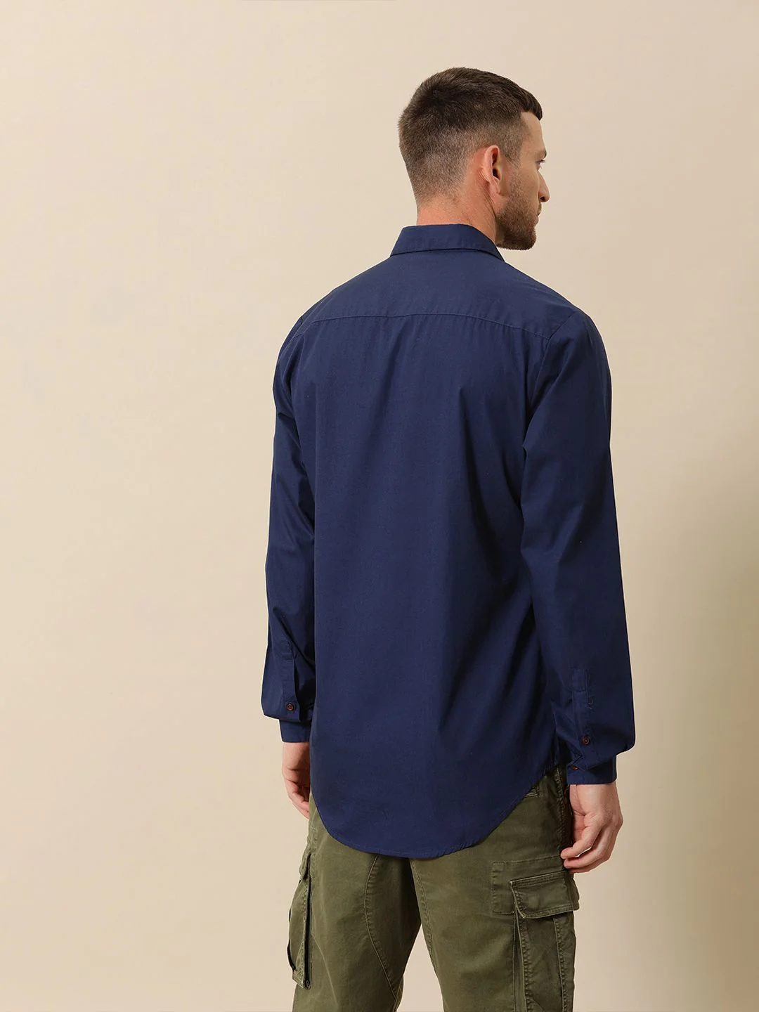 Mr Bowerbird Men Navy Blue Solid Tailored Fit Casual Shirt - Image 4