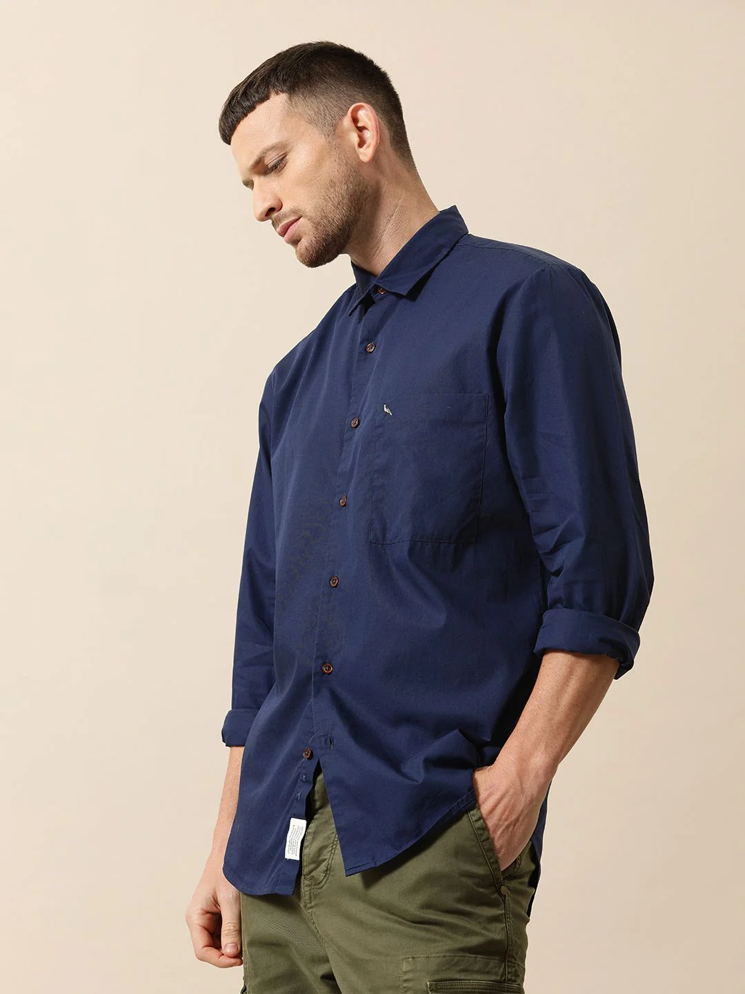 Mr Bowerbird Men Navy Blue Solid Tailored Fit Casual Shirt - Image 5