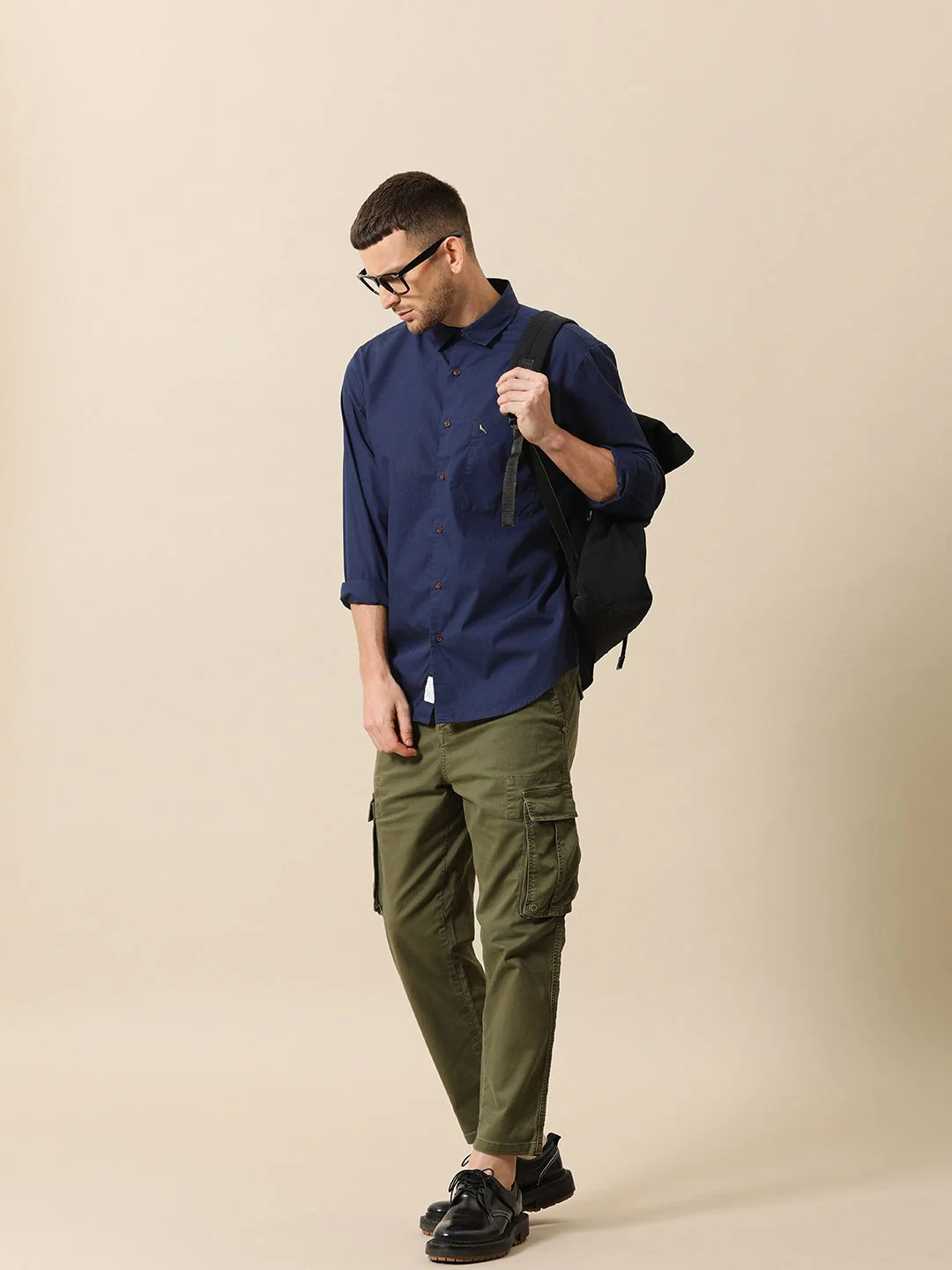 Mr Bowerbird Men Navy Blue Solid Tailored Fit Casual Shirt - Image 6