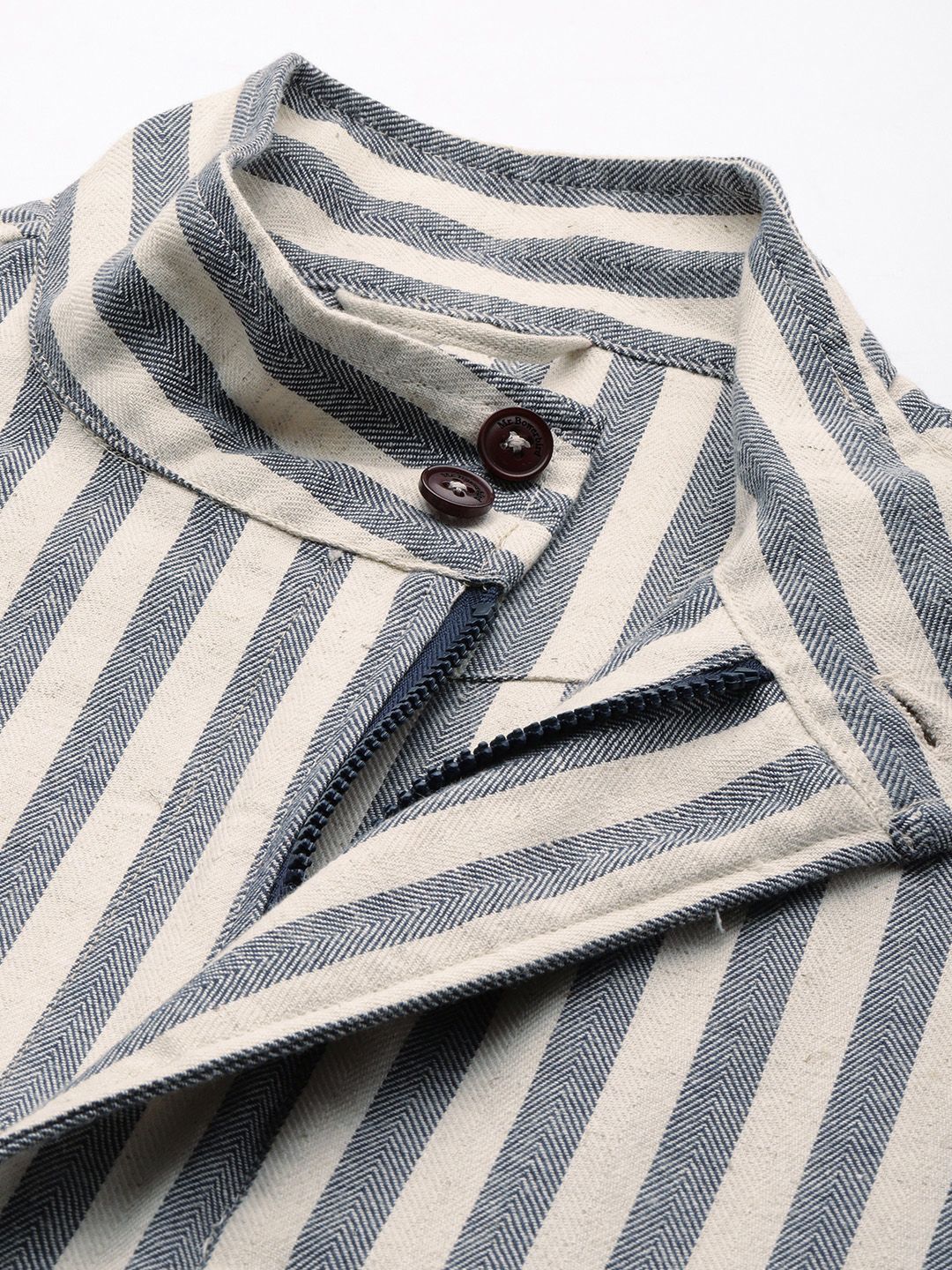 Mr Bowerbird Men Off White Navy Blue Striped Tailored Jacket - Image 2