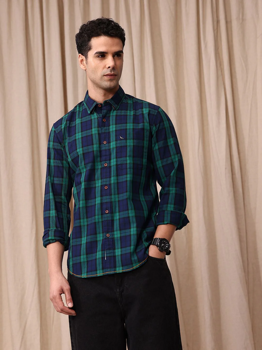 Mr Bowerbird Men Tailored Fit Tartan Checks Opaque Pure Cotton Casual Shirt - Image 3