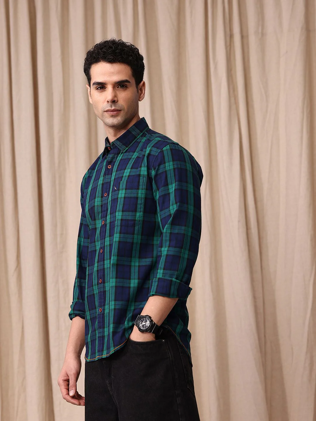 Mr Bowerbird Men Tailored Fit Tartan Checks Opaque Pure Cotton Casual Shirt - Image 5