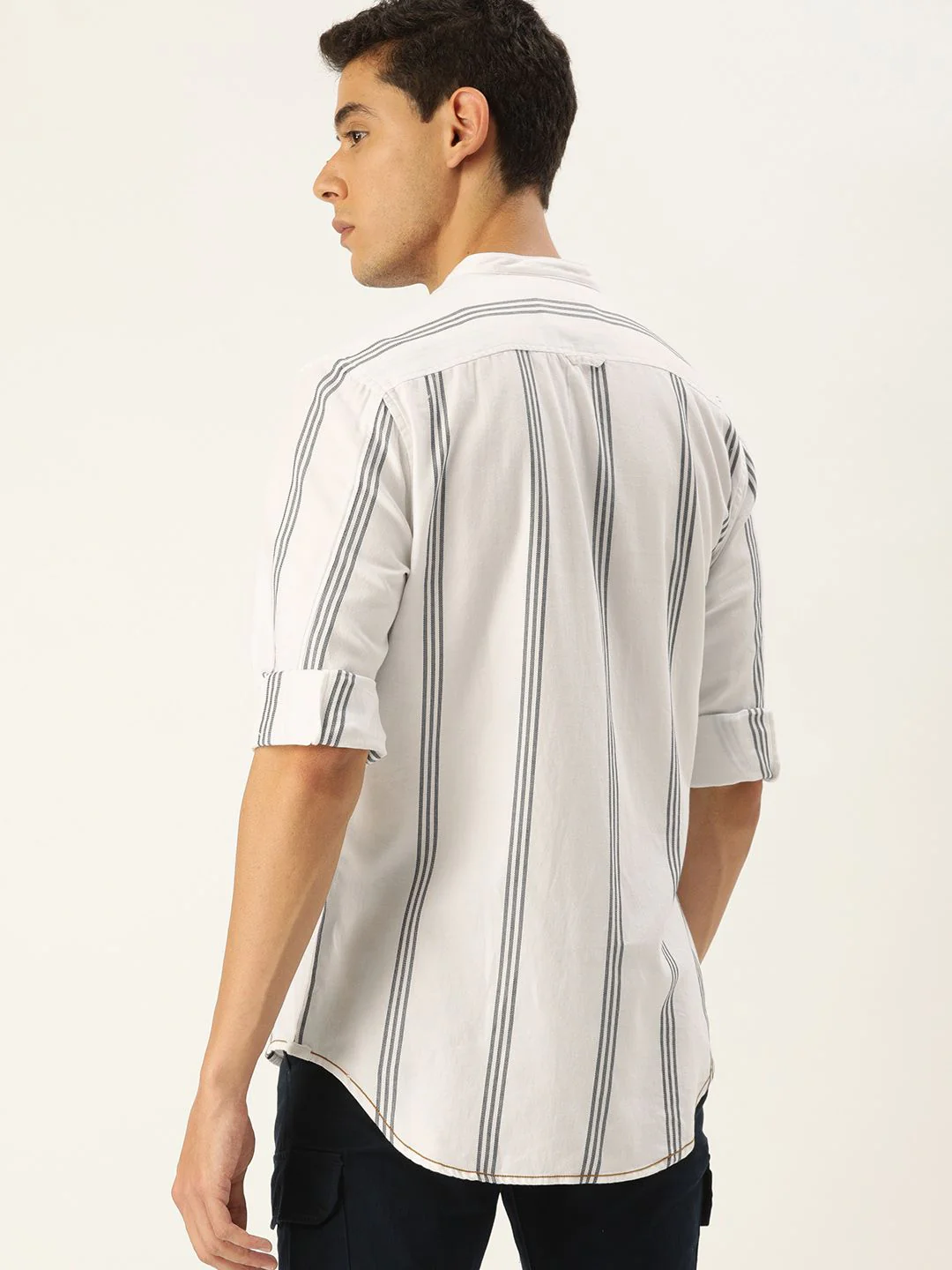 Mr Bowerbird Men White Tailored Fit Striped Casual Shirt - Image 4