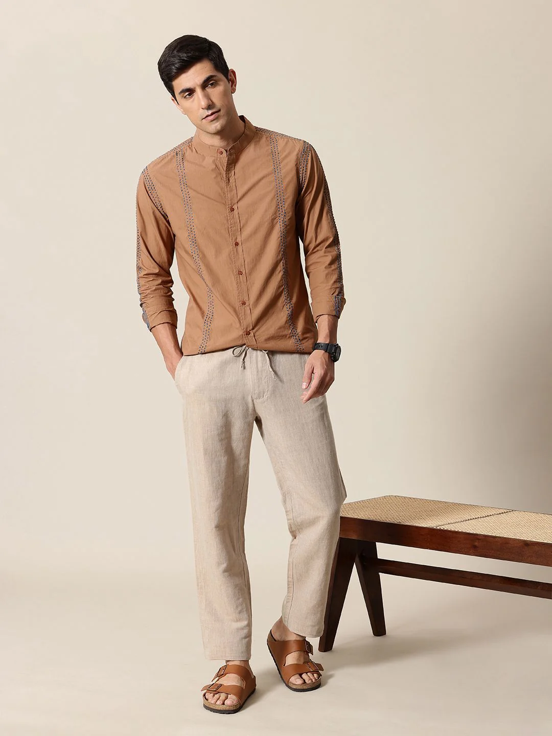 Mr Bowerbird Pure Cotton Embroidered Tailored Fit Opaque Casual Shirt - Image 6