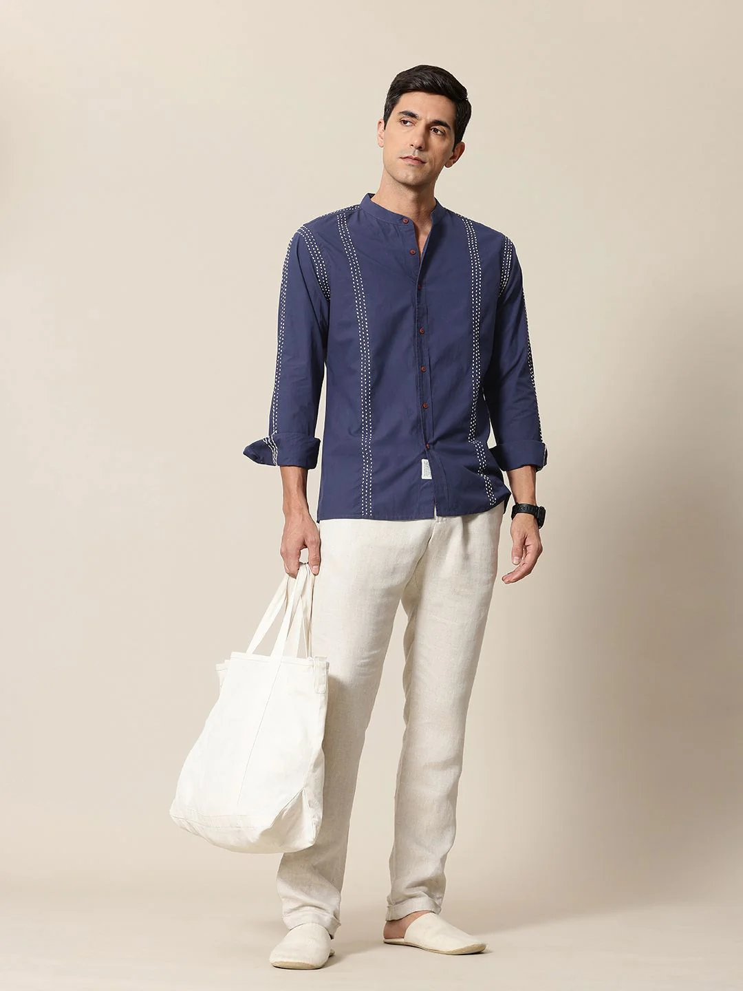 Mr Bowerbird Pure Cotton Embroidered Tailored Fit Opaque Casual Shirt - Image 6