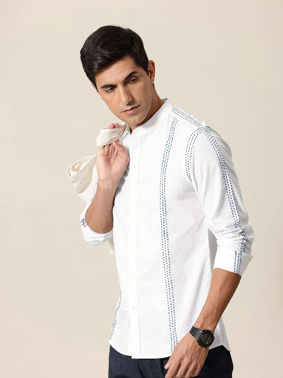 Mr Bowerbird Pure Cotton Embroidered Tailored Fit Opaque Casual Shirt