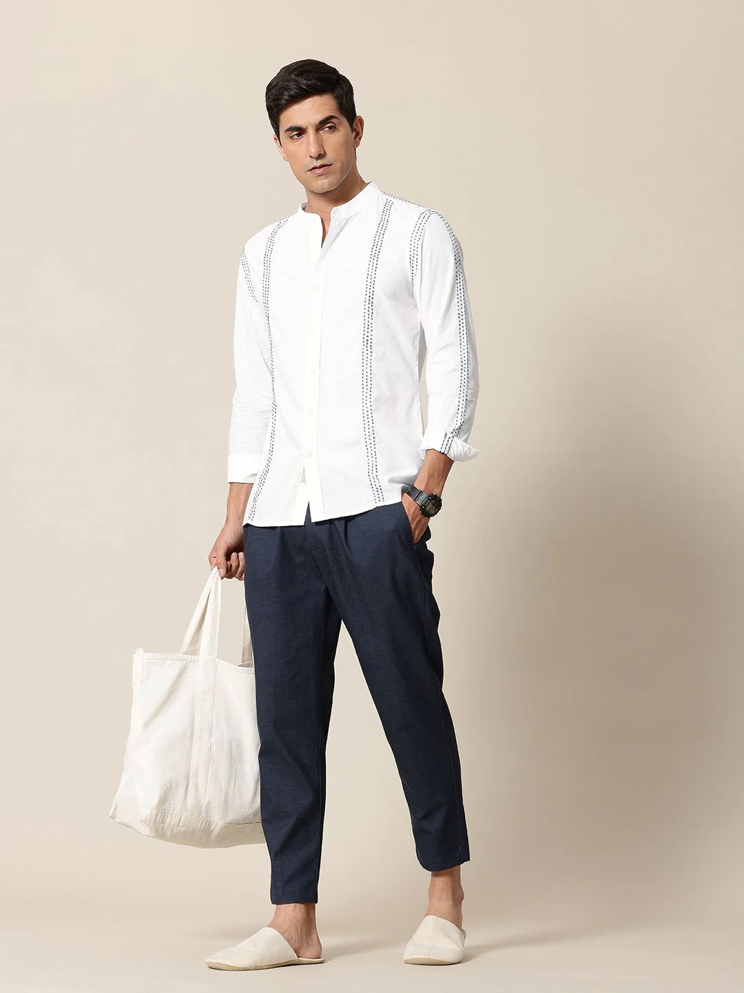 Mr Bowerbird Pure Cotton Embroidered Tailored Fit Opaque Casual Shirt - Image 6