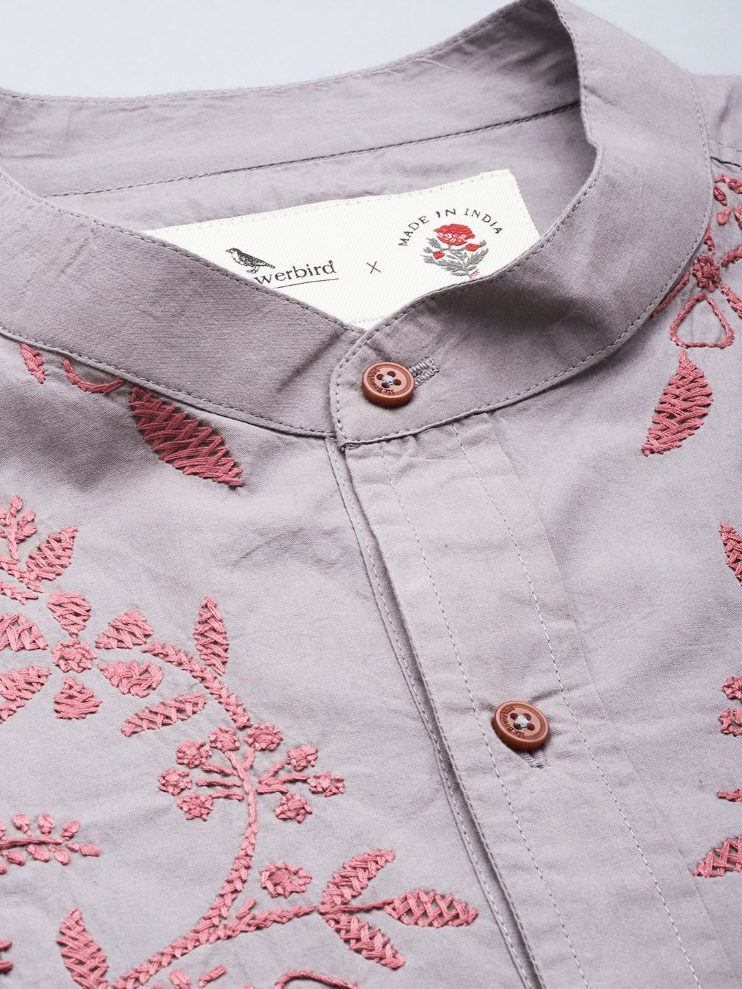 Mr Bowerbird Pure Cotton Floral Embroidered Tailored Fit Opaque Casual Shirt - Image 2