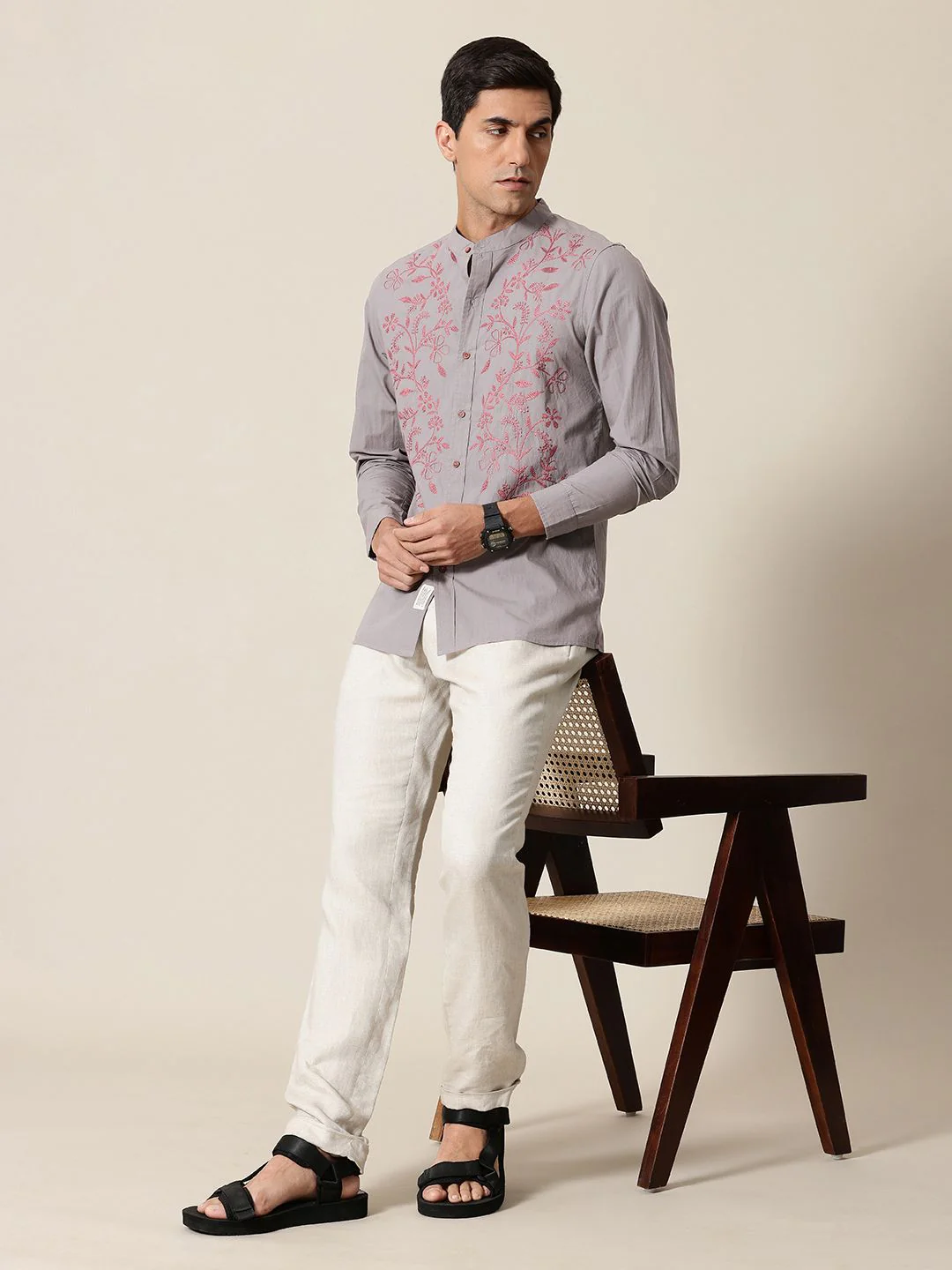Mr Bowerbird Pure Cotton Floral Embroidered Tailored Fit Opaque Casual Shirt - Image 6
