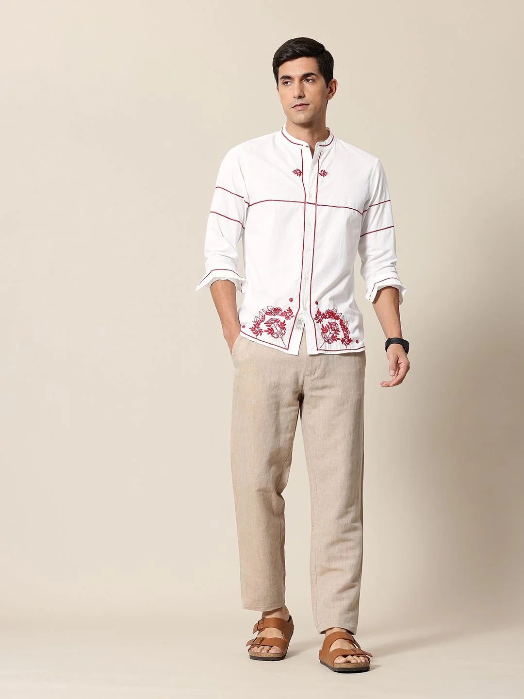 Mr Bowerbird Pure Cotton Floral Embroidered Tailored Fit Opaque Casual Shirt - Image 6