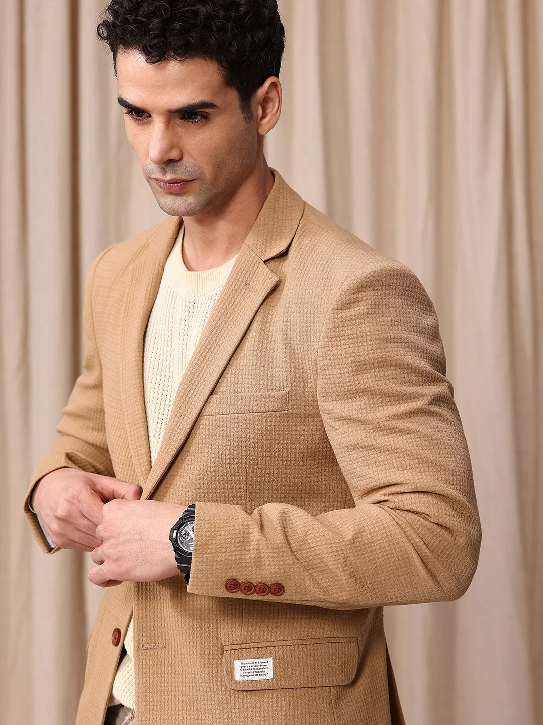 Mr Bowerbird Seersucker Self Design Notched Lapel Casual Blazer - Image 2