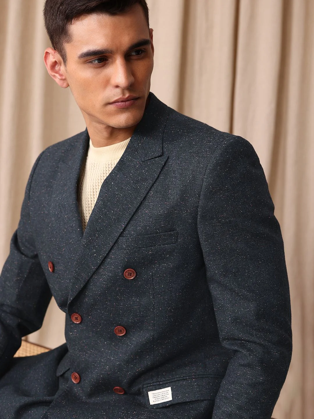 Mr Bowerbird Self Design Tailored Fit Double Breasted Casual Blazer - Image 5