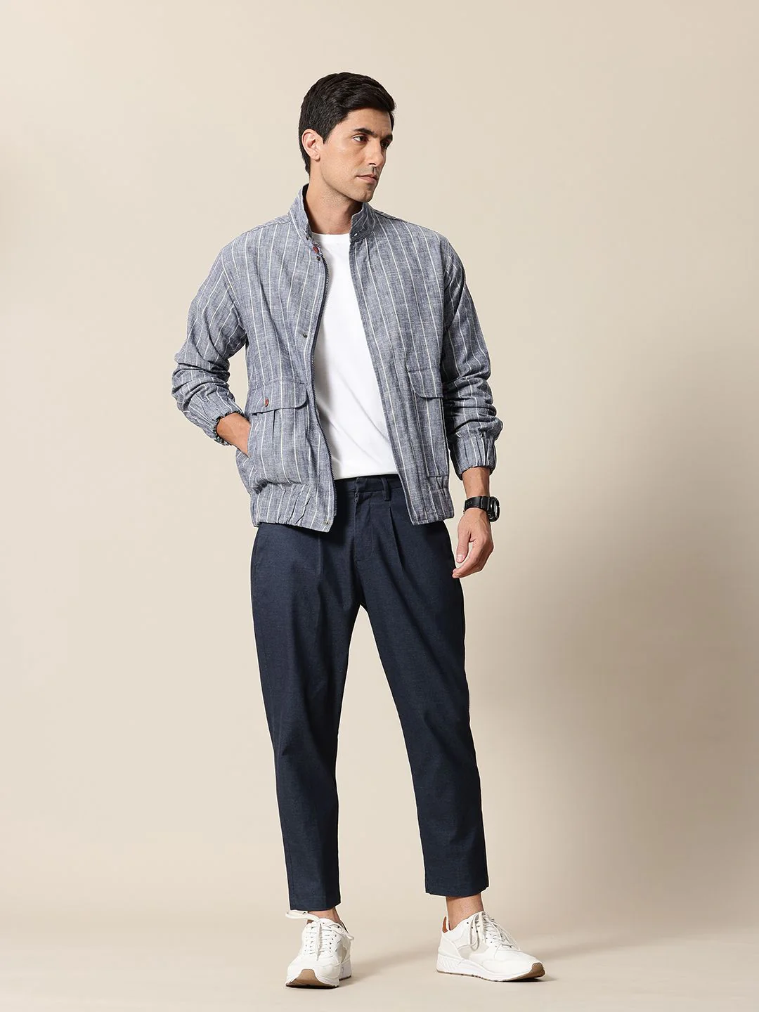 Mr Bowerbird Stand Collar Striped Bomber Jacket - Image 4