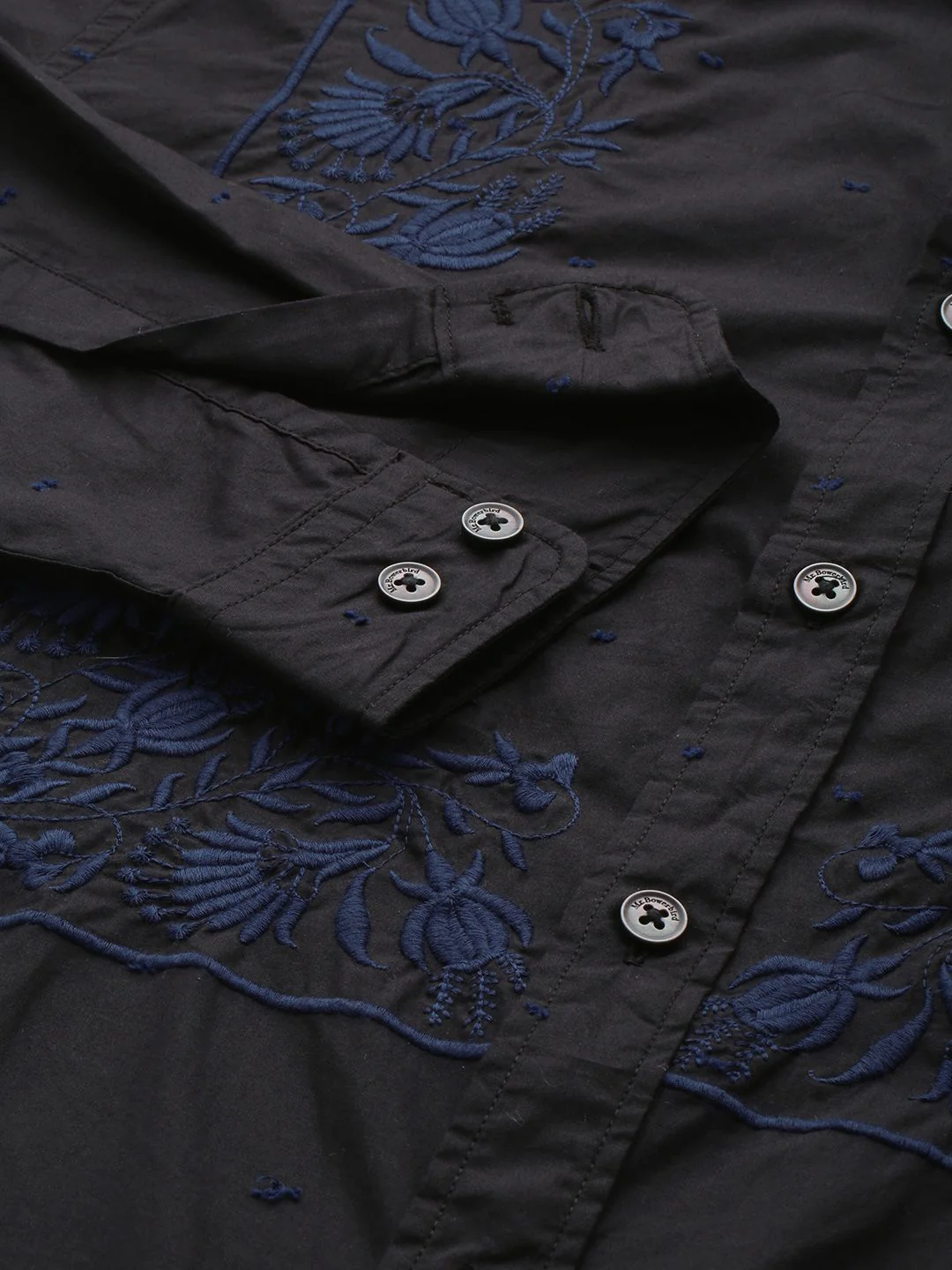 Mr Bowerbird Tailored Fit Floral Embroidered Band Collar Pure Cotton Casual Shirt - Image 3