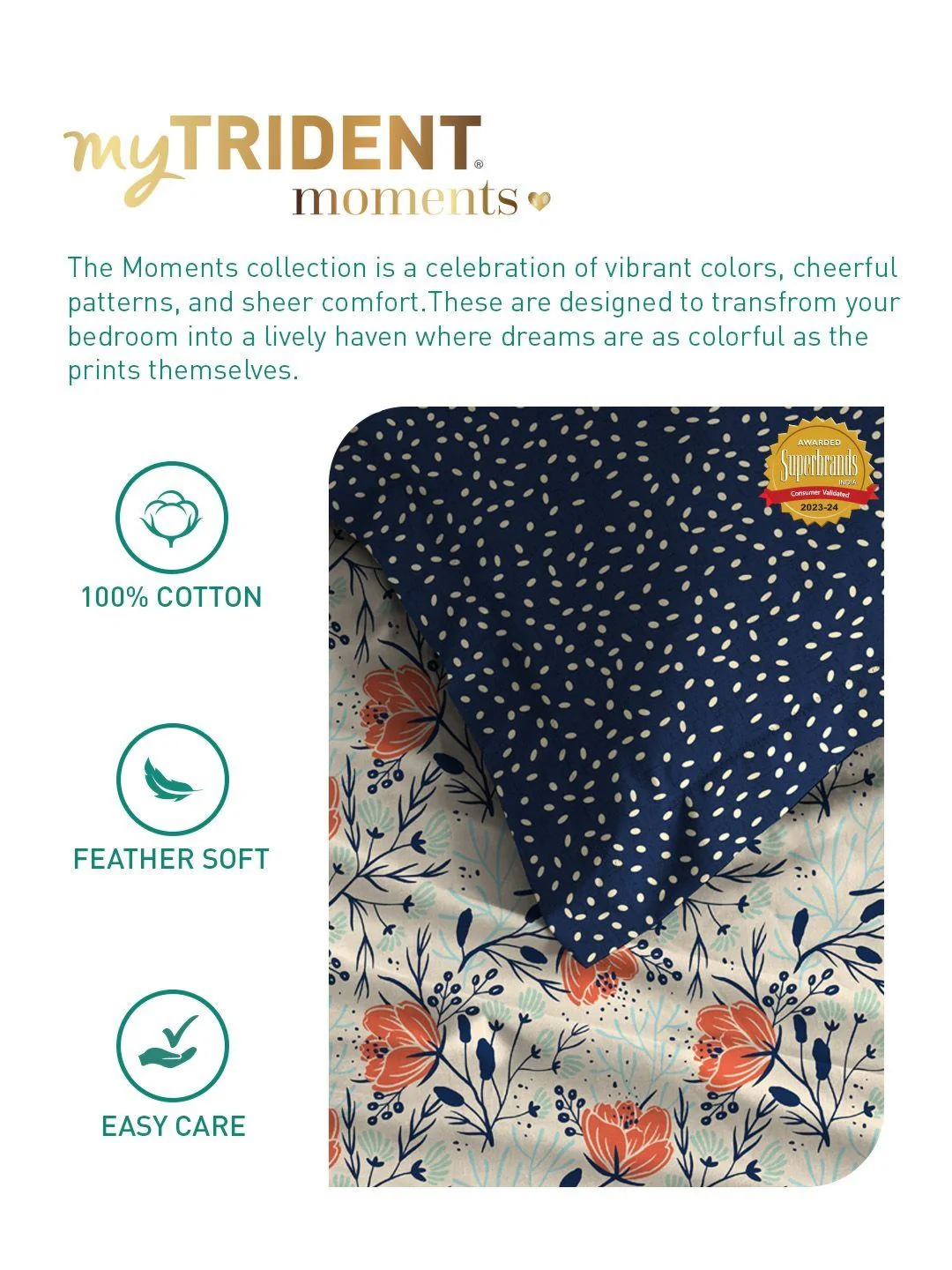 MYTRIDENT Aster Blue Moments Flat 120TC Queen Cotton 1 Bedsheet with 2 Pillow Covers - Image 6