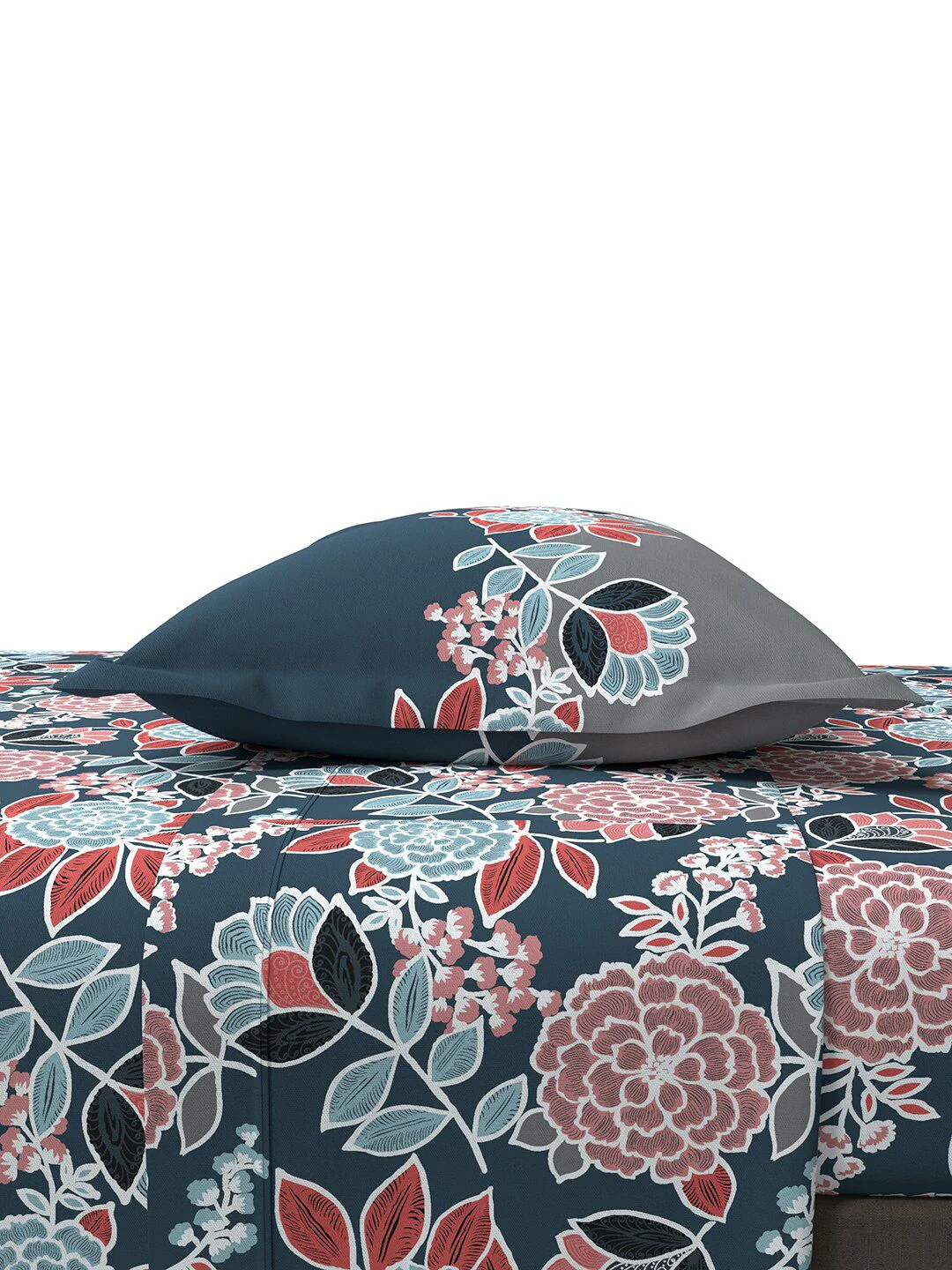 MYTRIDENT Blue  Green Floral Pure Cotton 144 TC Queen Bedsheet With 2 Pillow Covers - Image 5