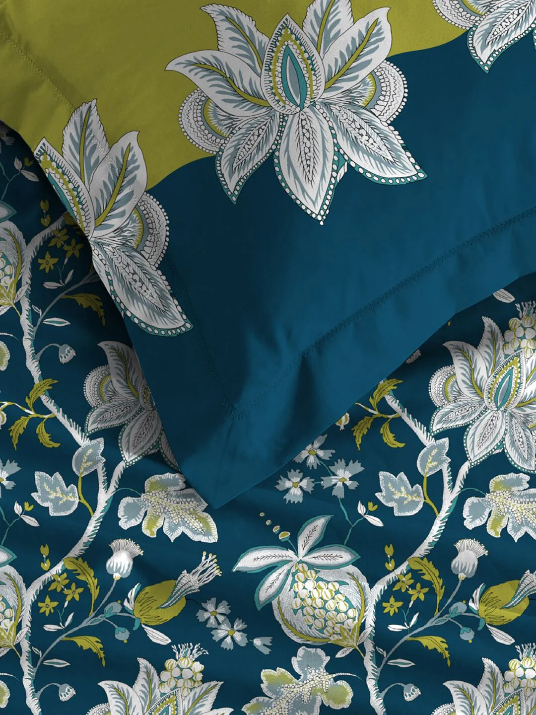 MYTRIDENT Blue  White Floral Cotton 144 TC Queen Bedsheet With 2 Pillow Covers - Image 5