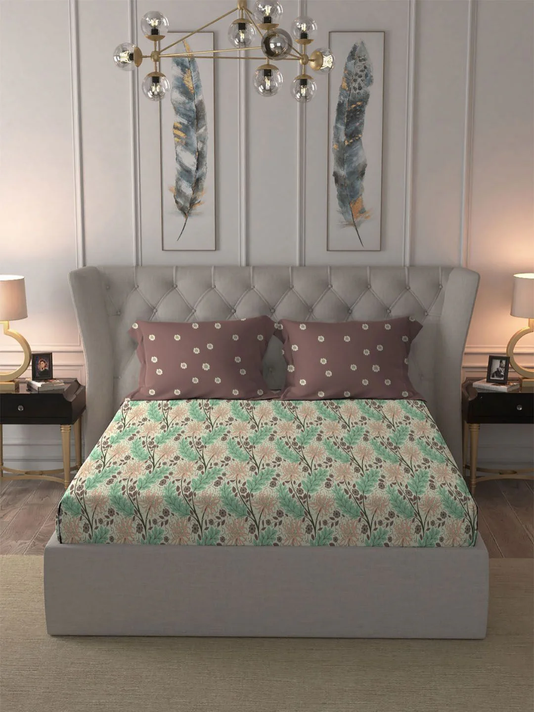 MYTRIDENT Brown Comfort Living Flat 120TC Queen Cotton 1 Bedsheet with 2 Pillow Covers - Image 2