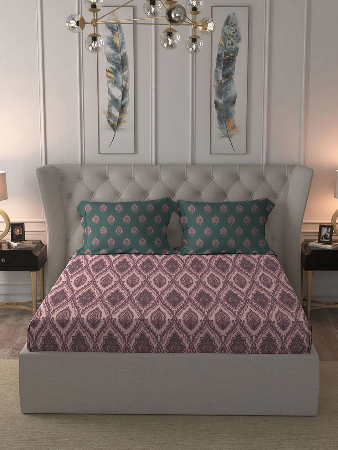 MYTRIDENT Celebration Pink Floral Printed Cotton 144 TC Queen Bedsheet Set - Image 3