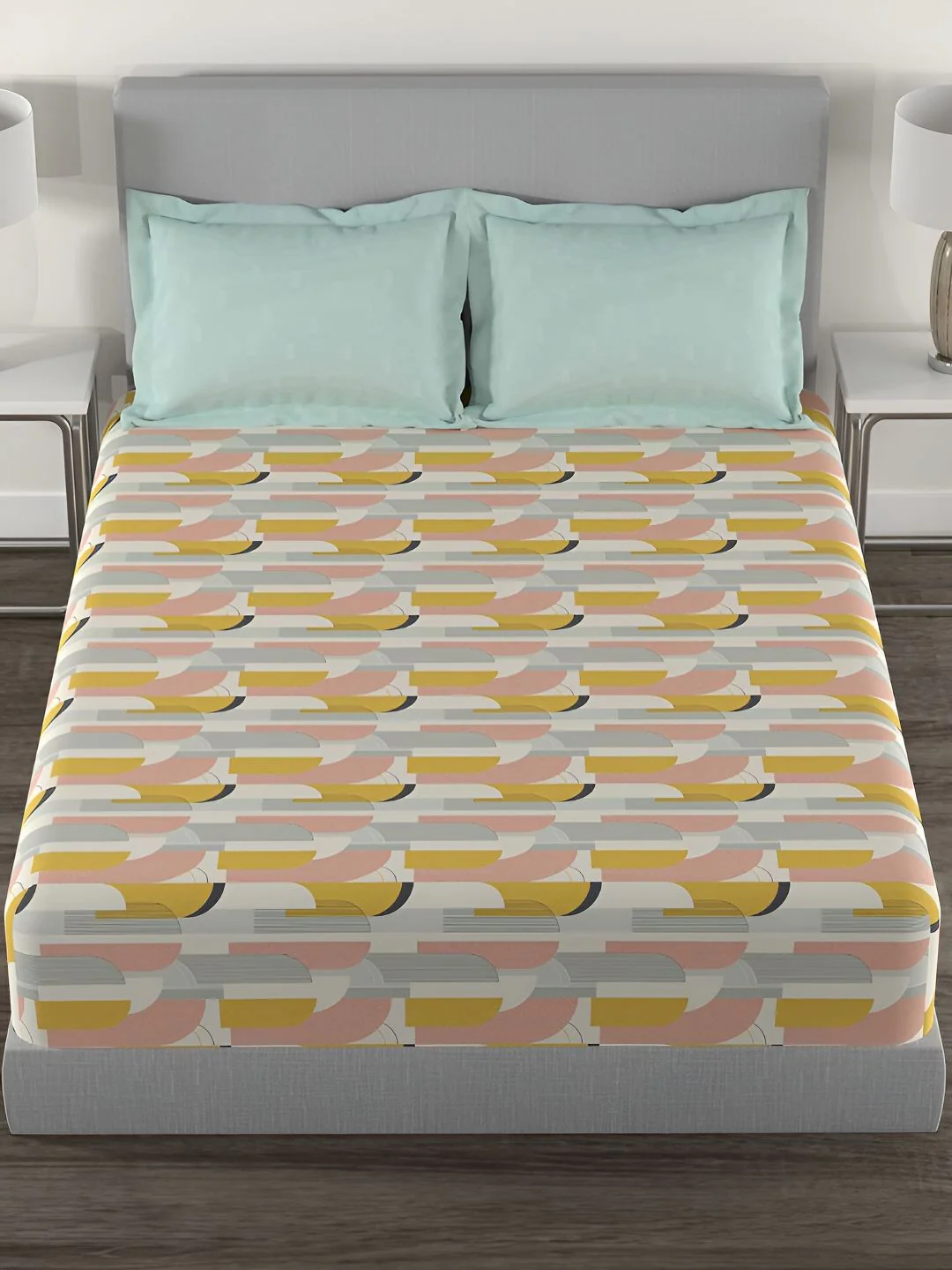 MYTRIDENT Charleen Yellow Flat 144TC Queen Cotton 1 Bedsheet with 2 Pillow Covers - Image 2