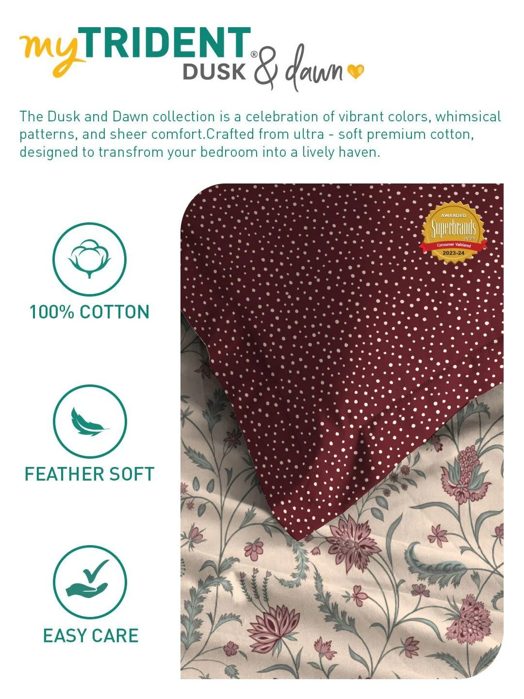 MYTRIDENT Coromandel Red Dusk & Dawn Flat 144TC Queen Cotton Bedsheet Set - Image 6