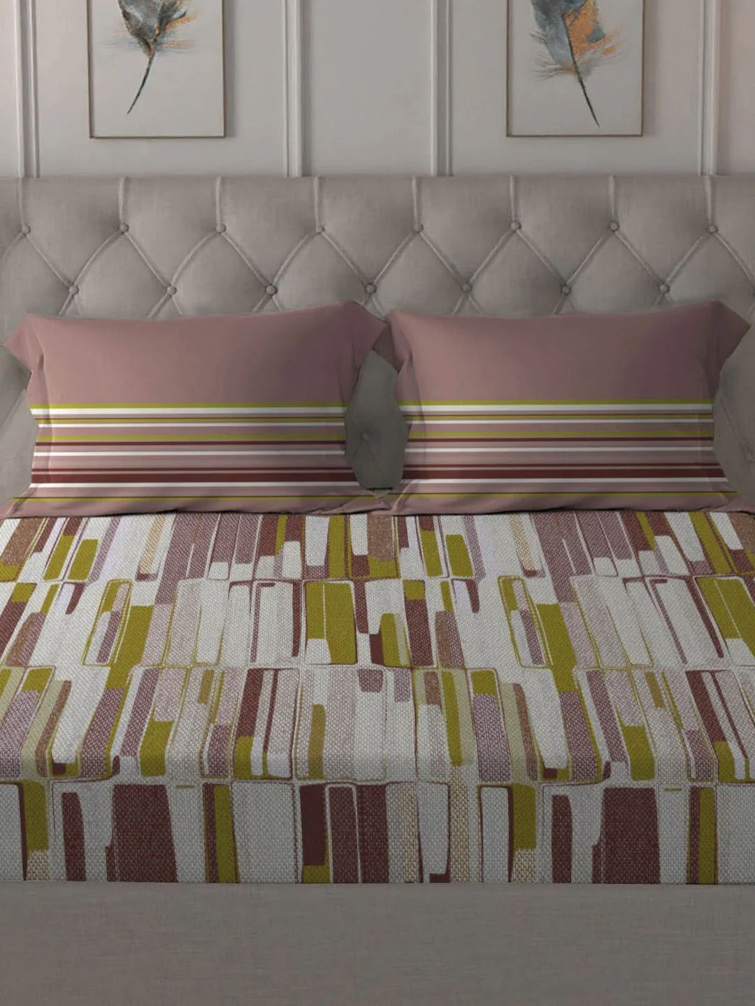 MYTRIDENT Crossroads Red Dusk & Dawn Flat 144TC Queen Cotton Bedsheet with 2 Pillow Covers - Image 3